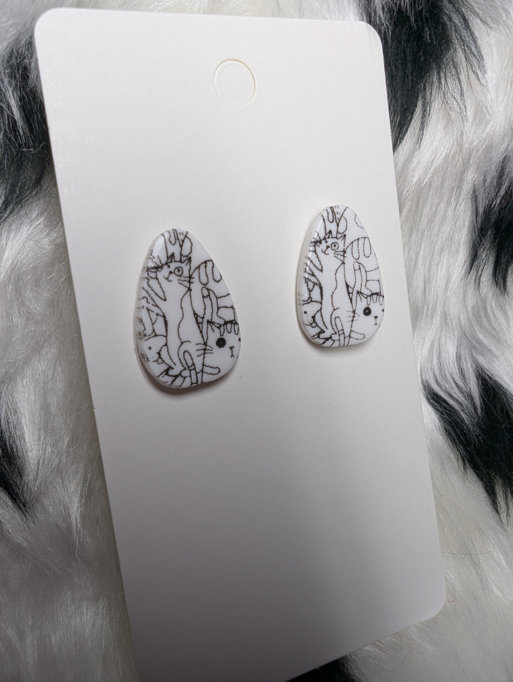 Cat Print Polymer Clay Stud Earrings