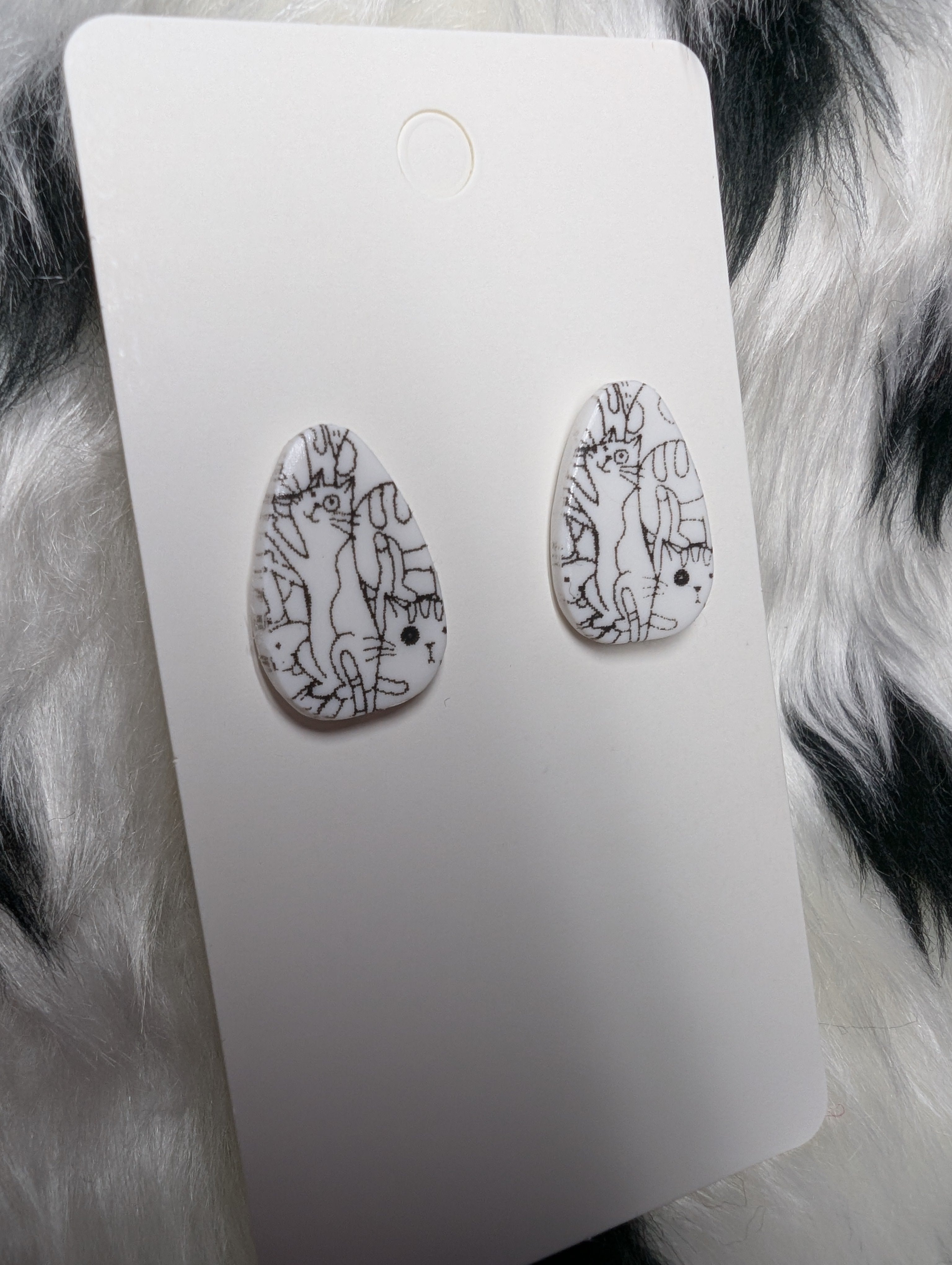 Cat Print Polymer Clay Stud Earrings