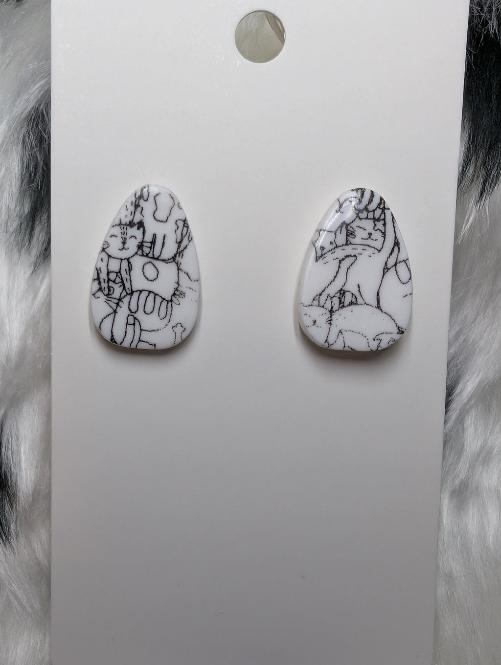 Cat Print Polymer Clay Stud Earrings