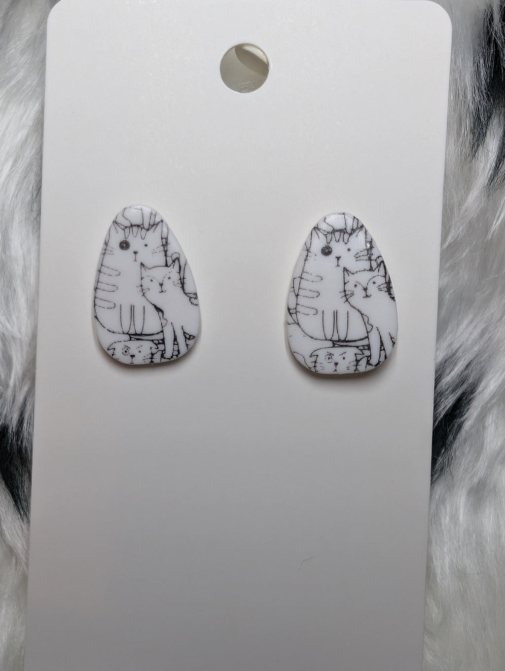 Cat Print Polymer Clay Stud Earrings