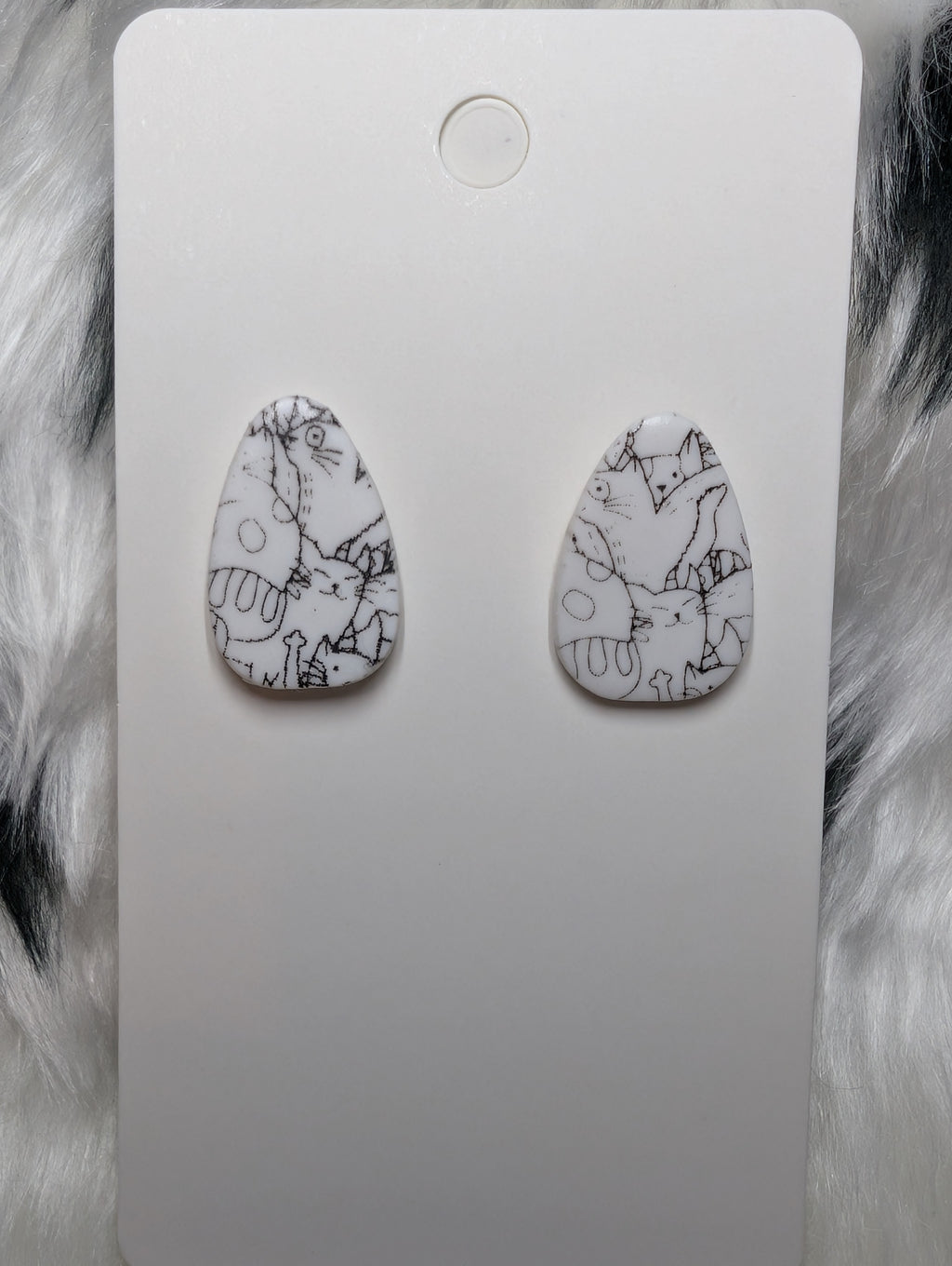 Cat Print Polymer Clay Stud Earrings