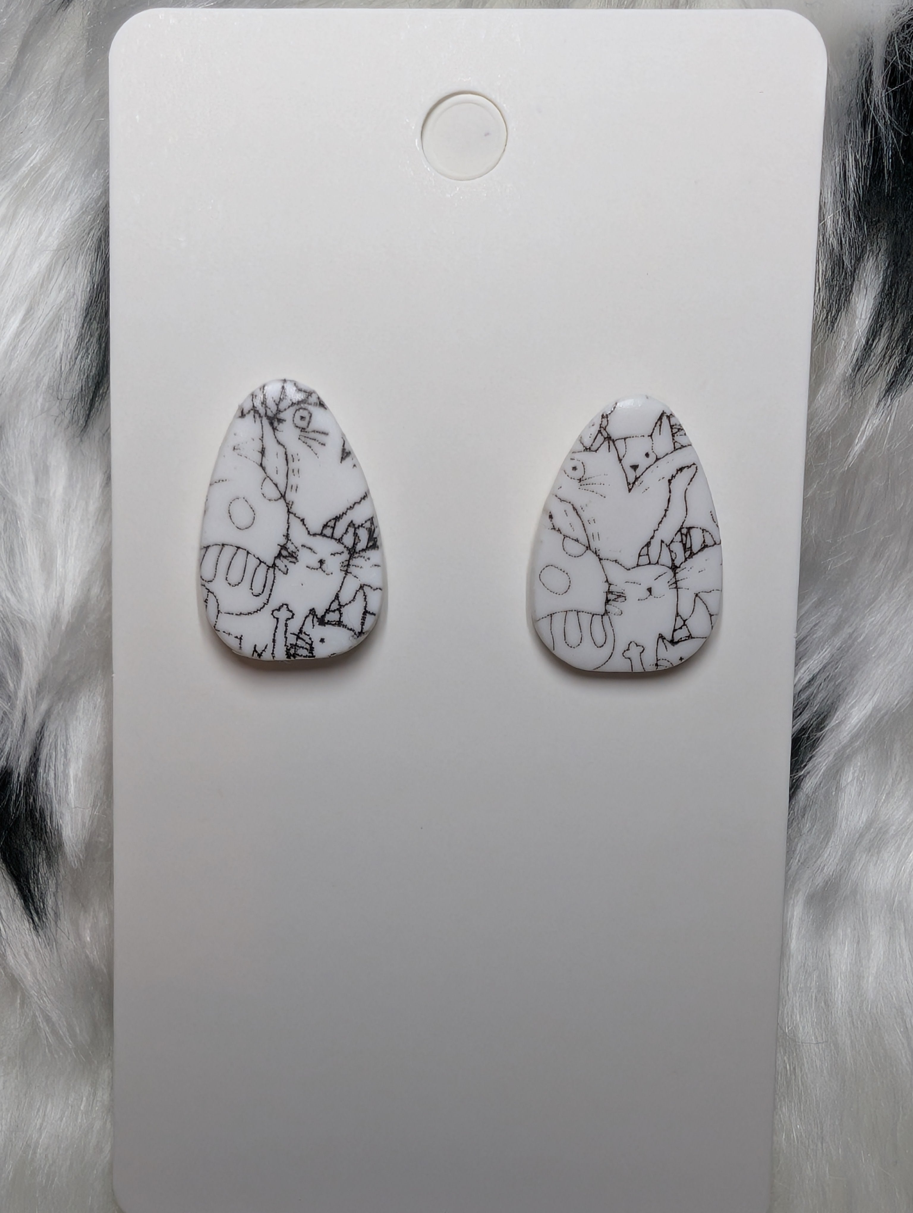 Cat Print Polymer Clay Stud Earrings