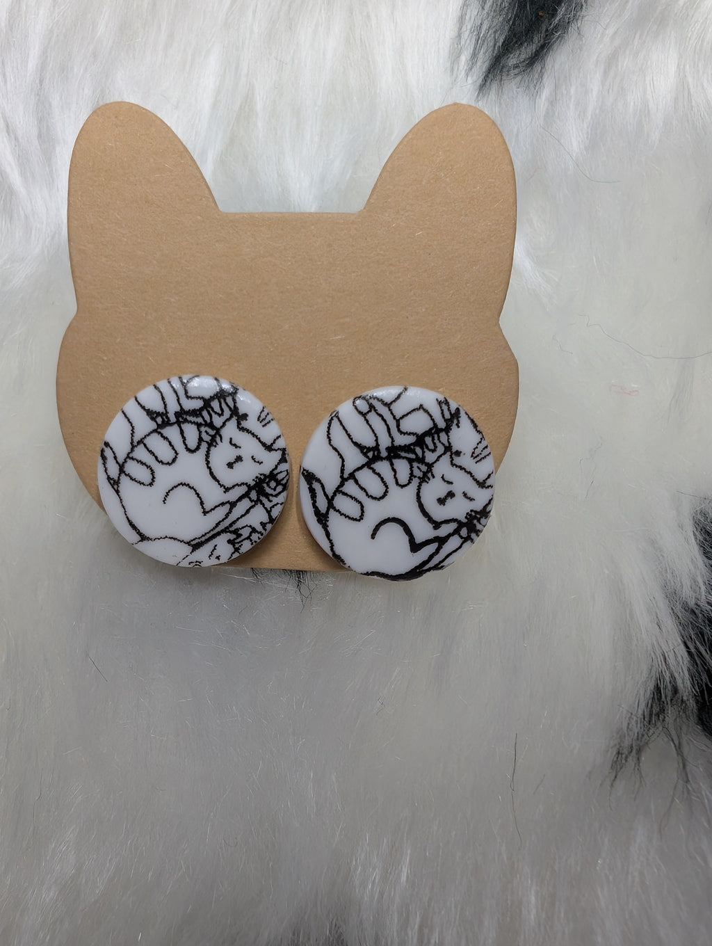 Cat Print Polymer Clay Round Stud Earrings