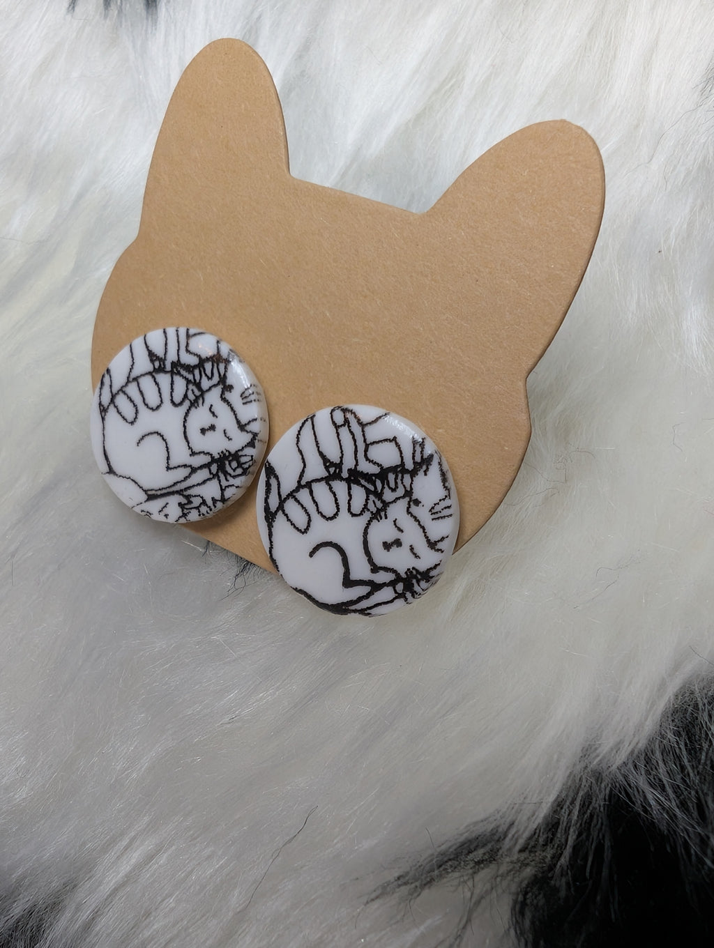 Cat Print Polymer Clay Round Stud Earrings