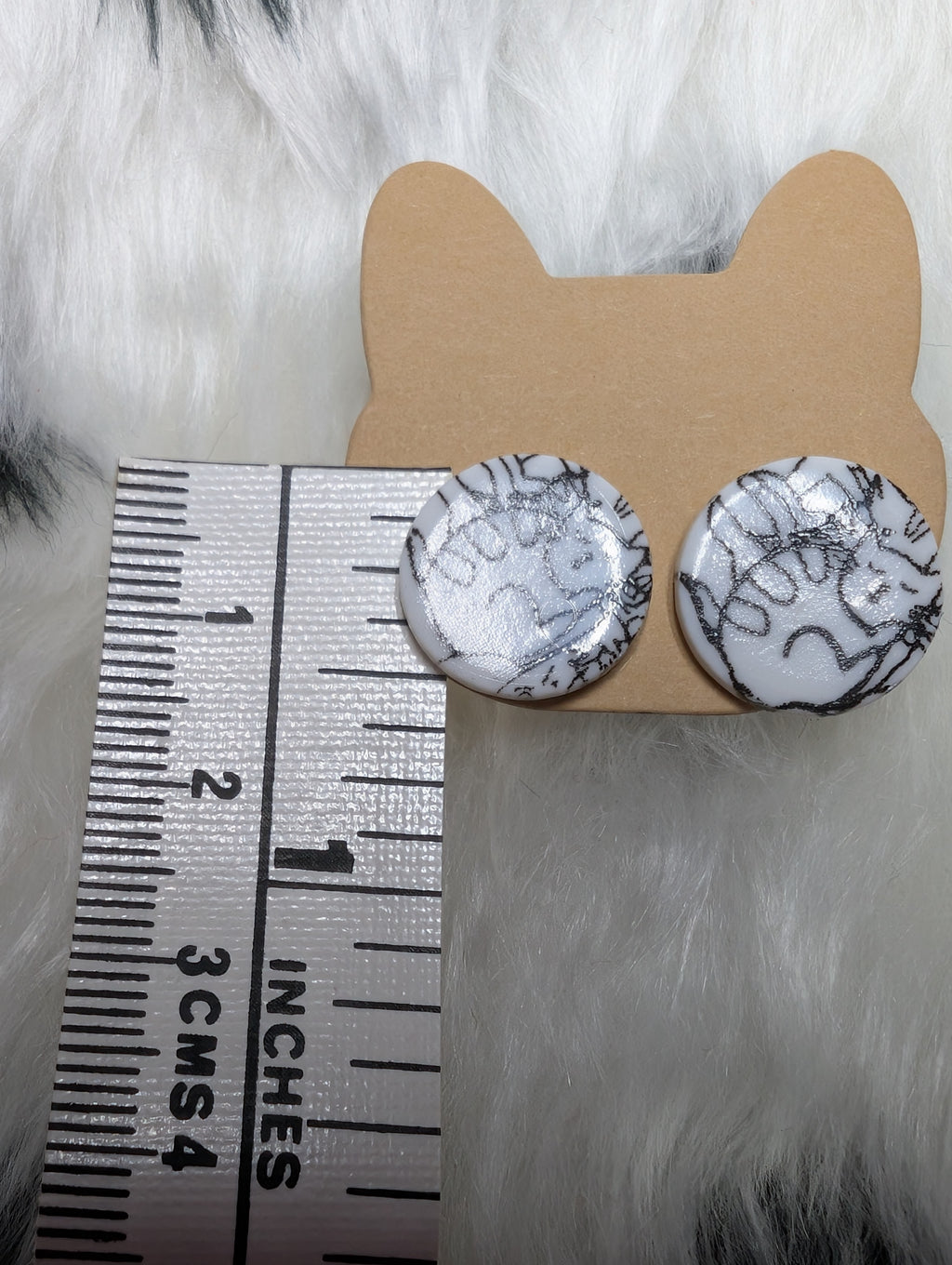 Cat Print Polymer Clay Round Stud Earrings