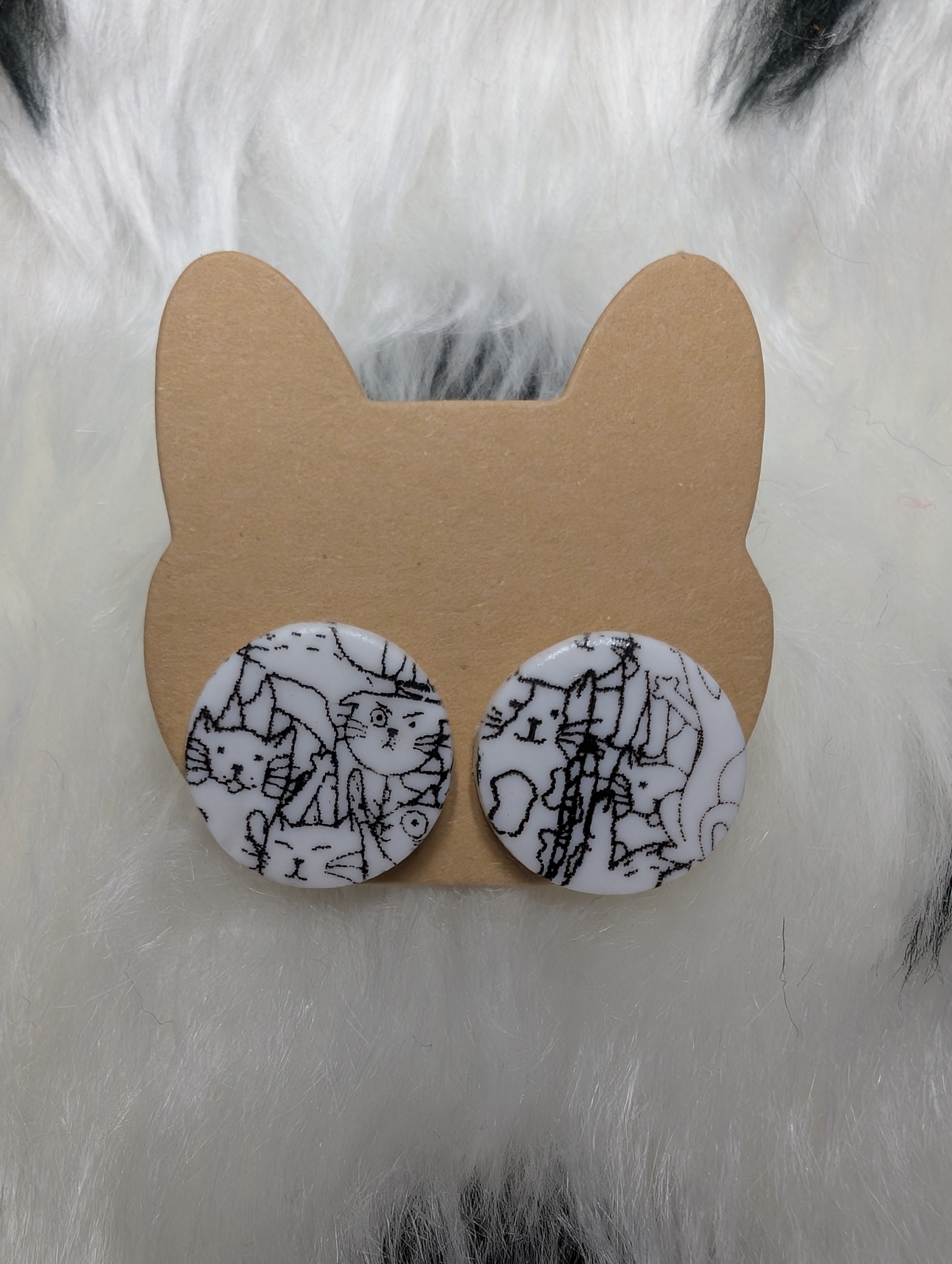 Cat Print Polymer Clay Round Stud Earrings