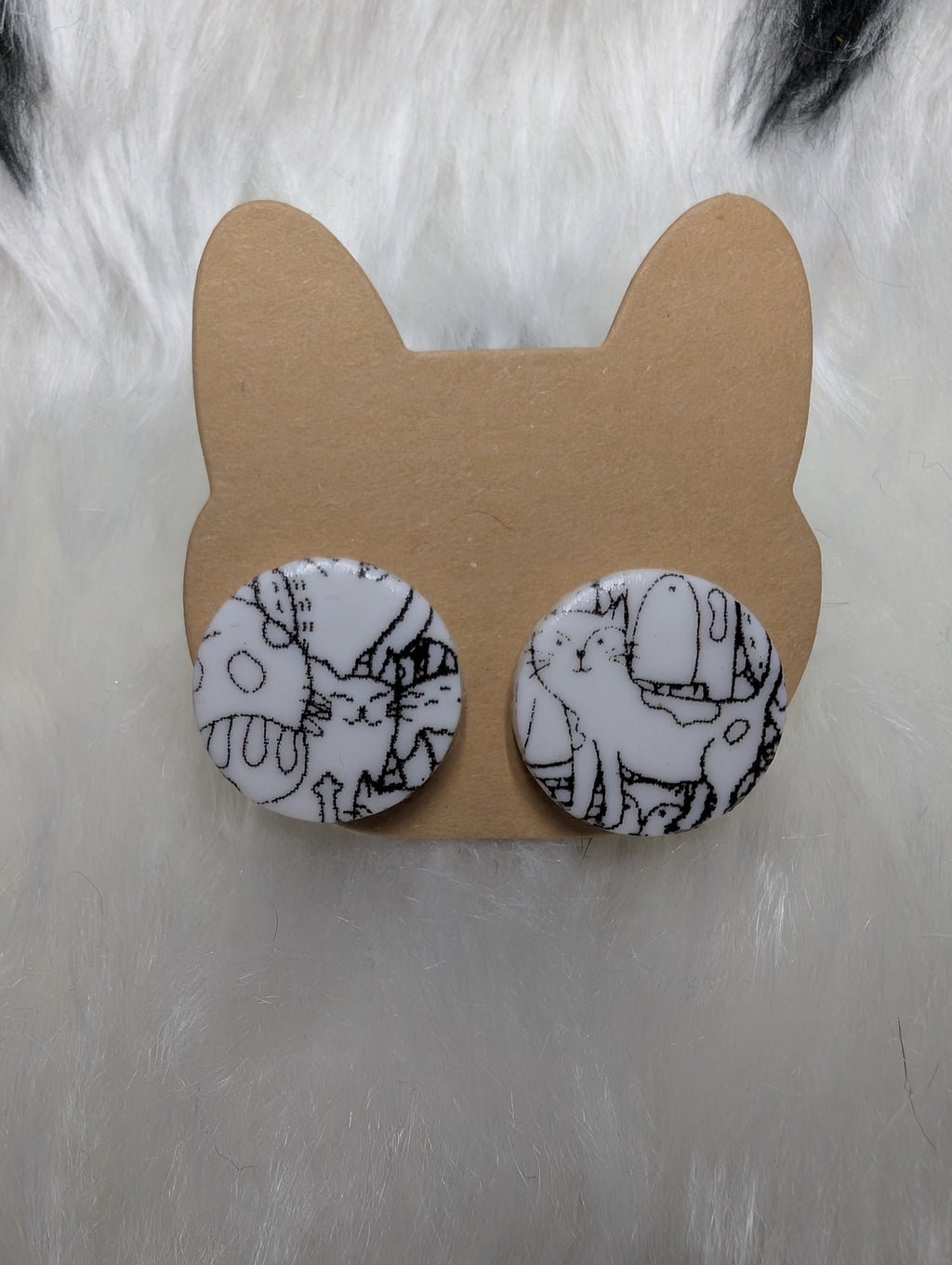 Cat Print Polymer Clay Round Stud Earrings