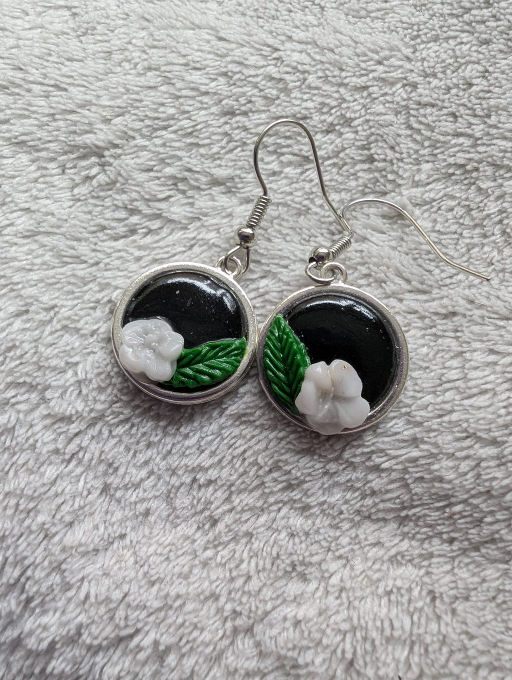 Handcrafted Round Polymer Clay White Floral Earrings