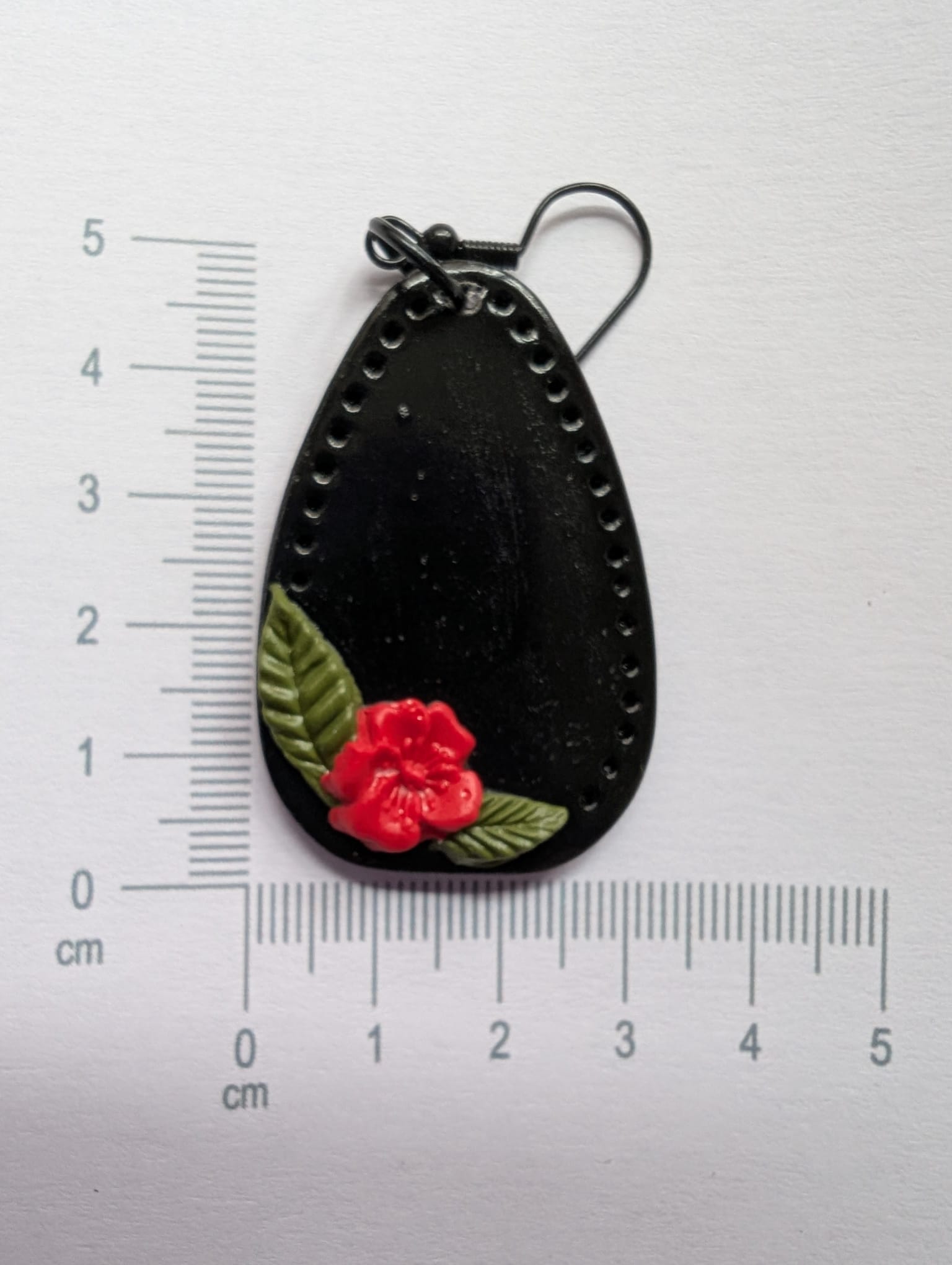 Handcrafted Red Rose Black Earrings French Hook