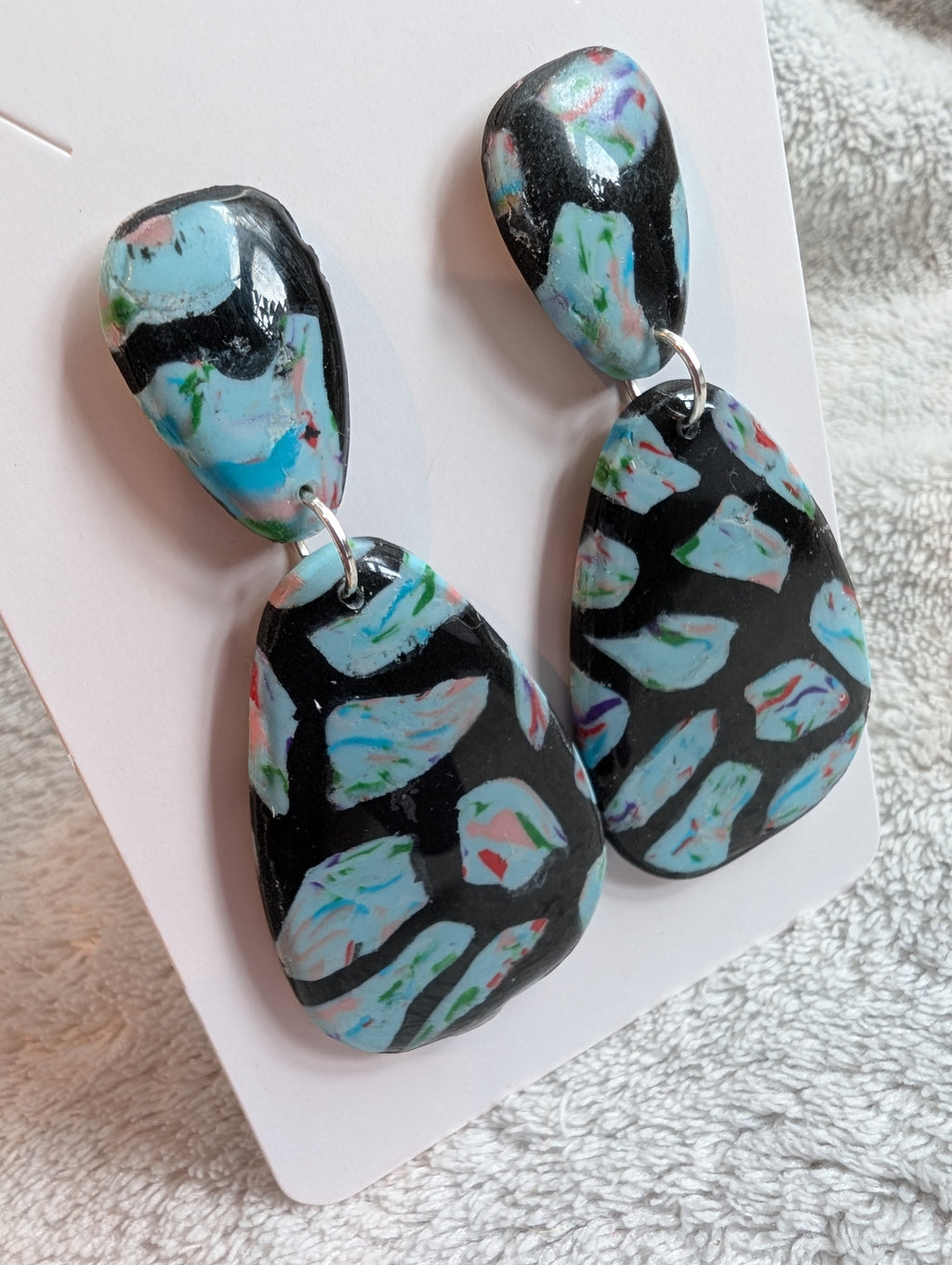 70s Style Stud Earrings - Stained Glass Pattern with Epoxy Resin