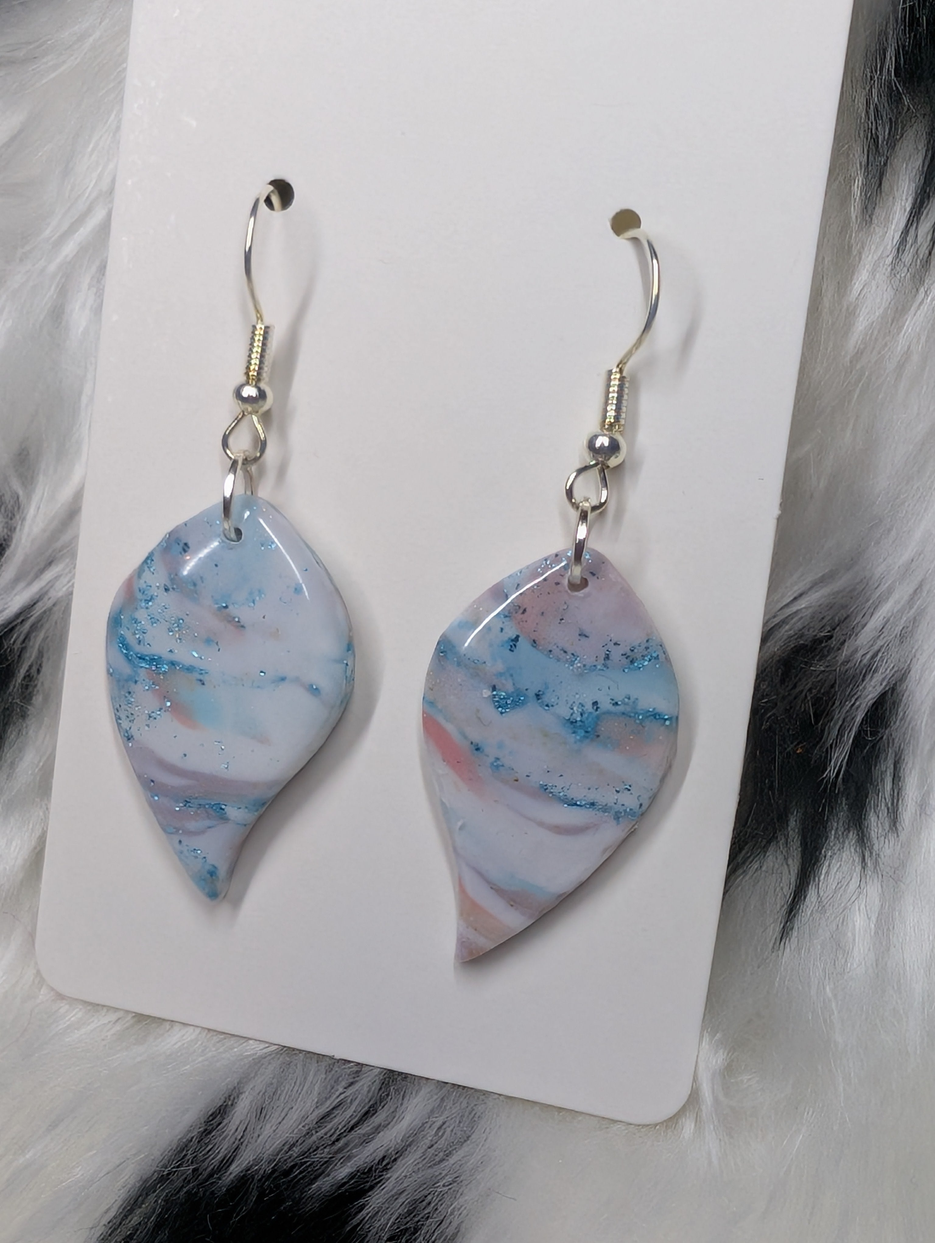 Pastel Sparkly Polymer Clay Leaf Earrings - Handmade