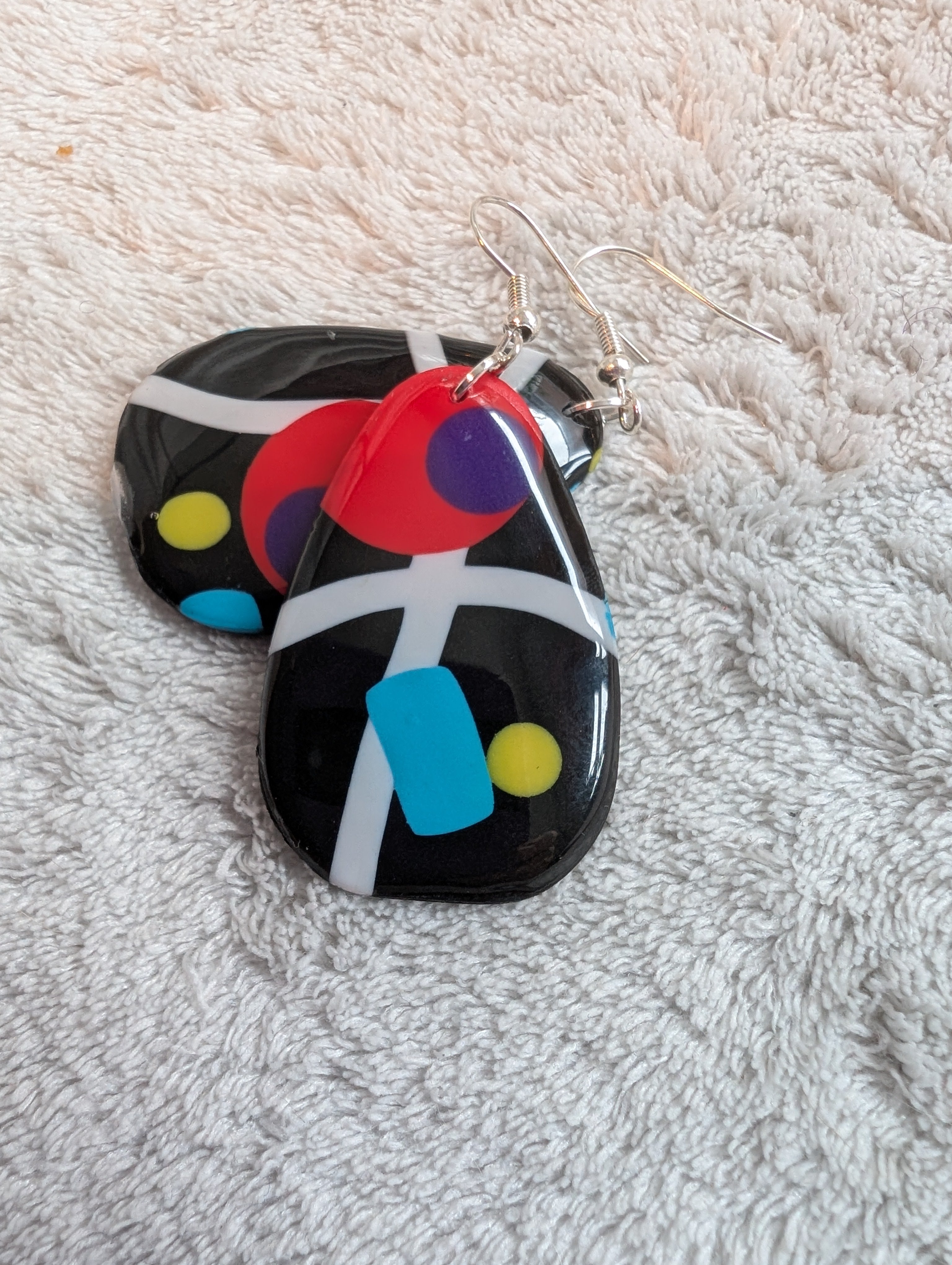 80s Music TV Inspired Earrings - Bold Geometric Pattern with Epoxy Resin