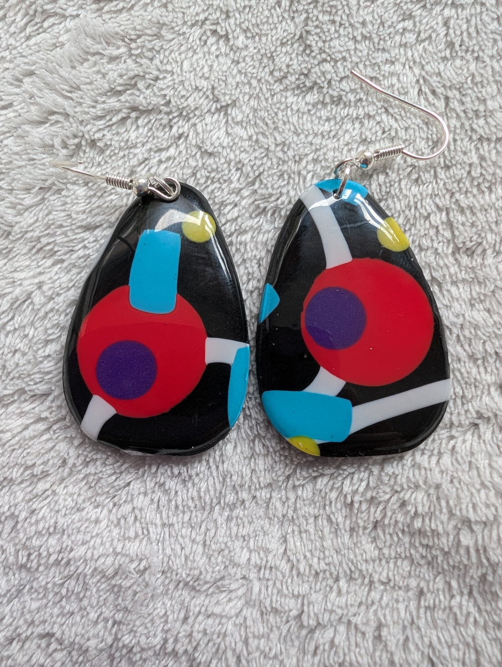 80s Music TV Inspired Earrings - Bold Geometric Pattern with Epoxy Resin