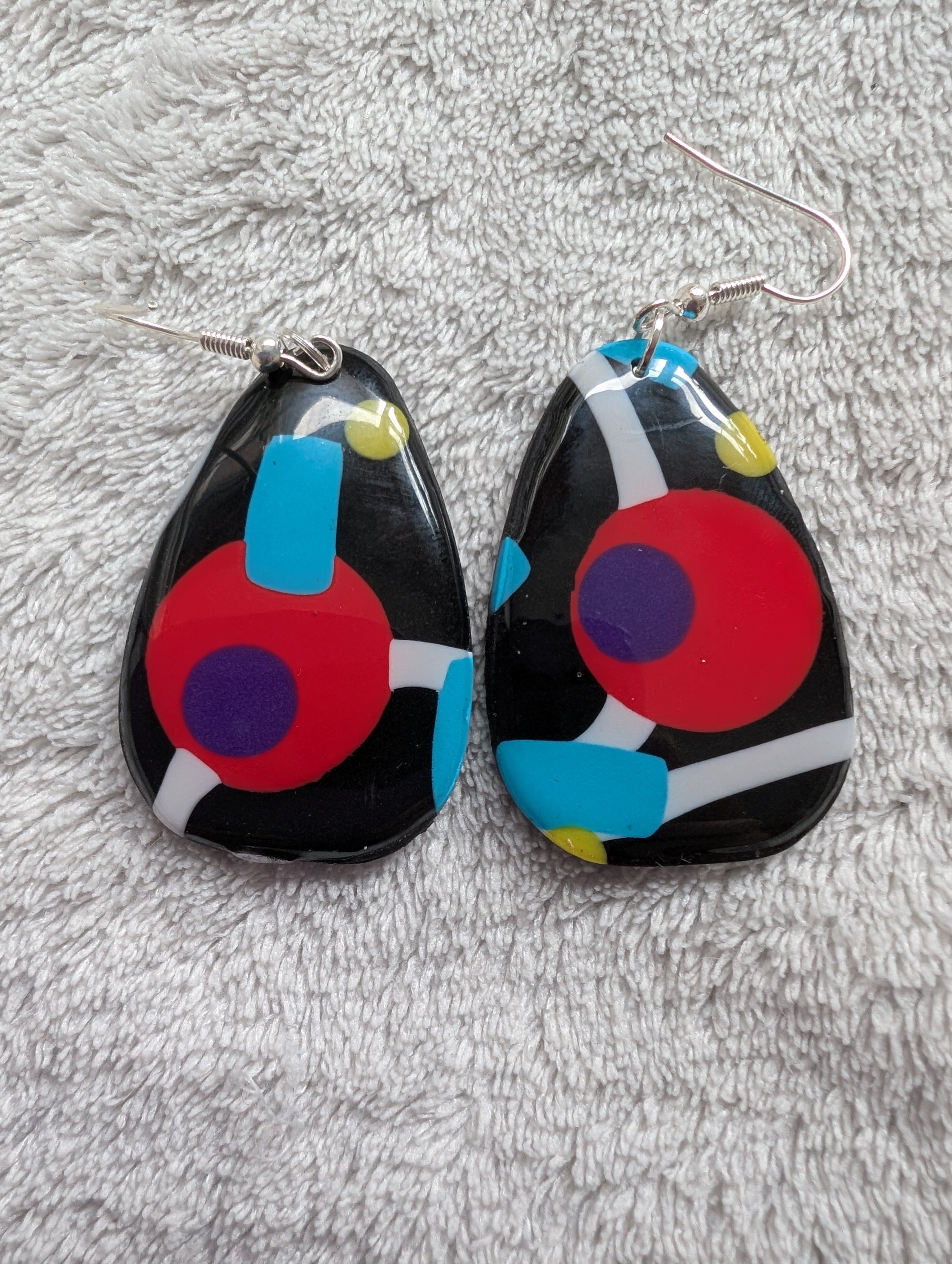 80s Music TV Inspired Earrings - Bold Geometric Pattern with Epoxy Resin