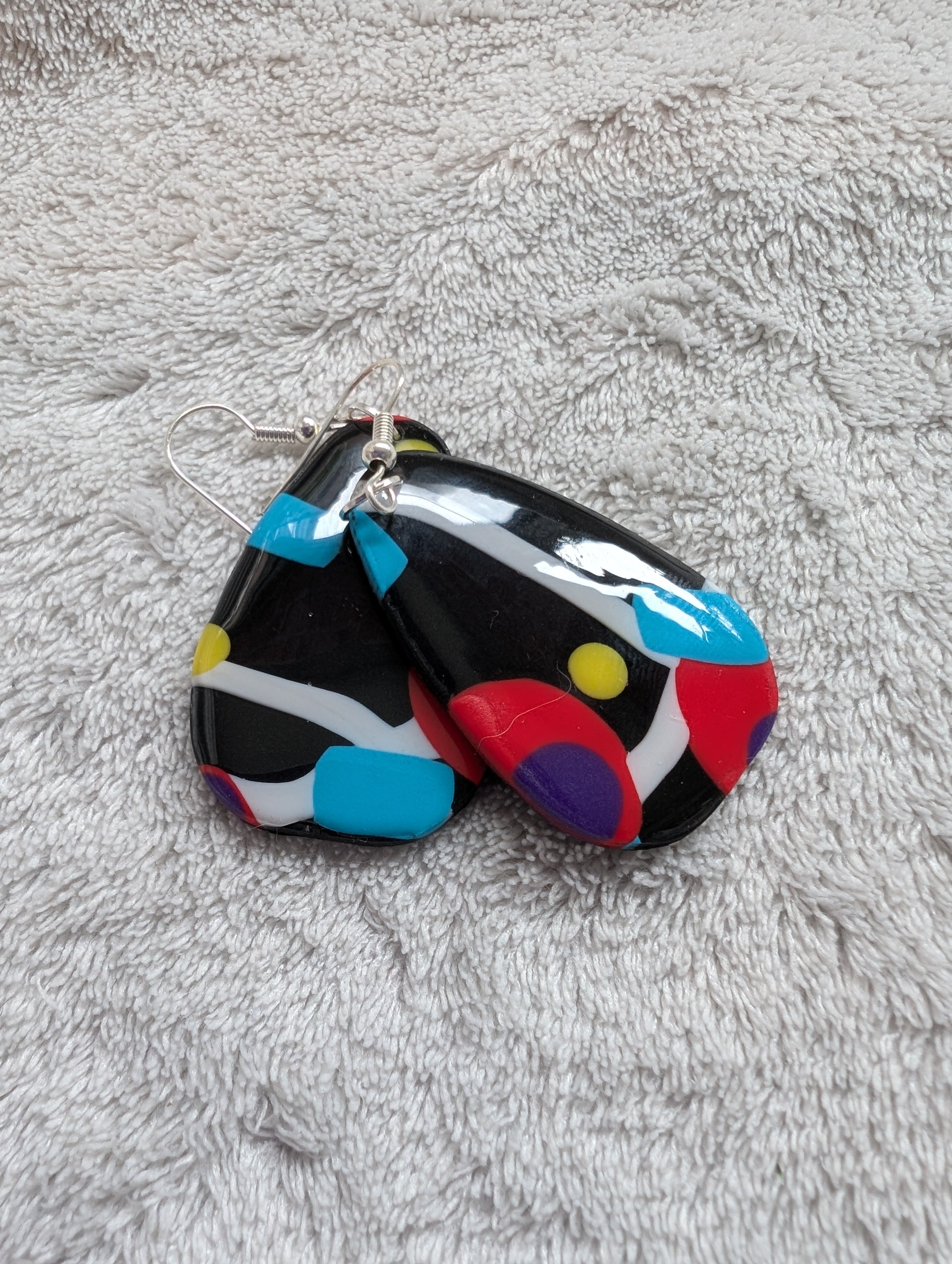 80s Music TV Inspired Earrings - Bold Geometric Pattern with Epoxy Resin