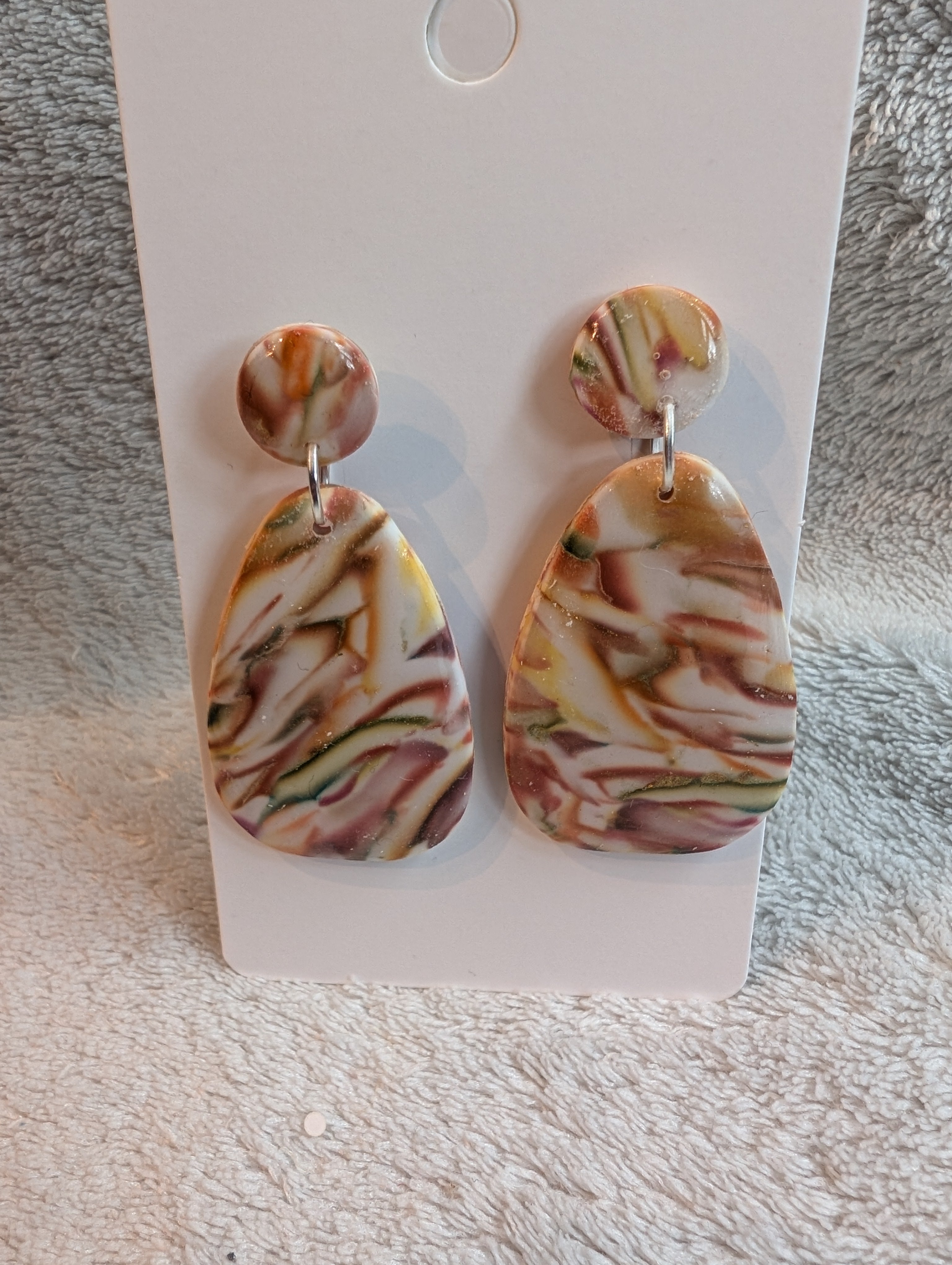 Autumn Swirls Polymer Clay Stud Earrings - Two-Tier Design