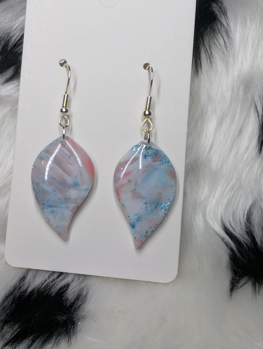 Pastel Sparkly Polymer Clay Leaf Earrings - Handmade