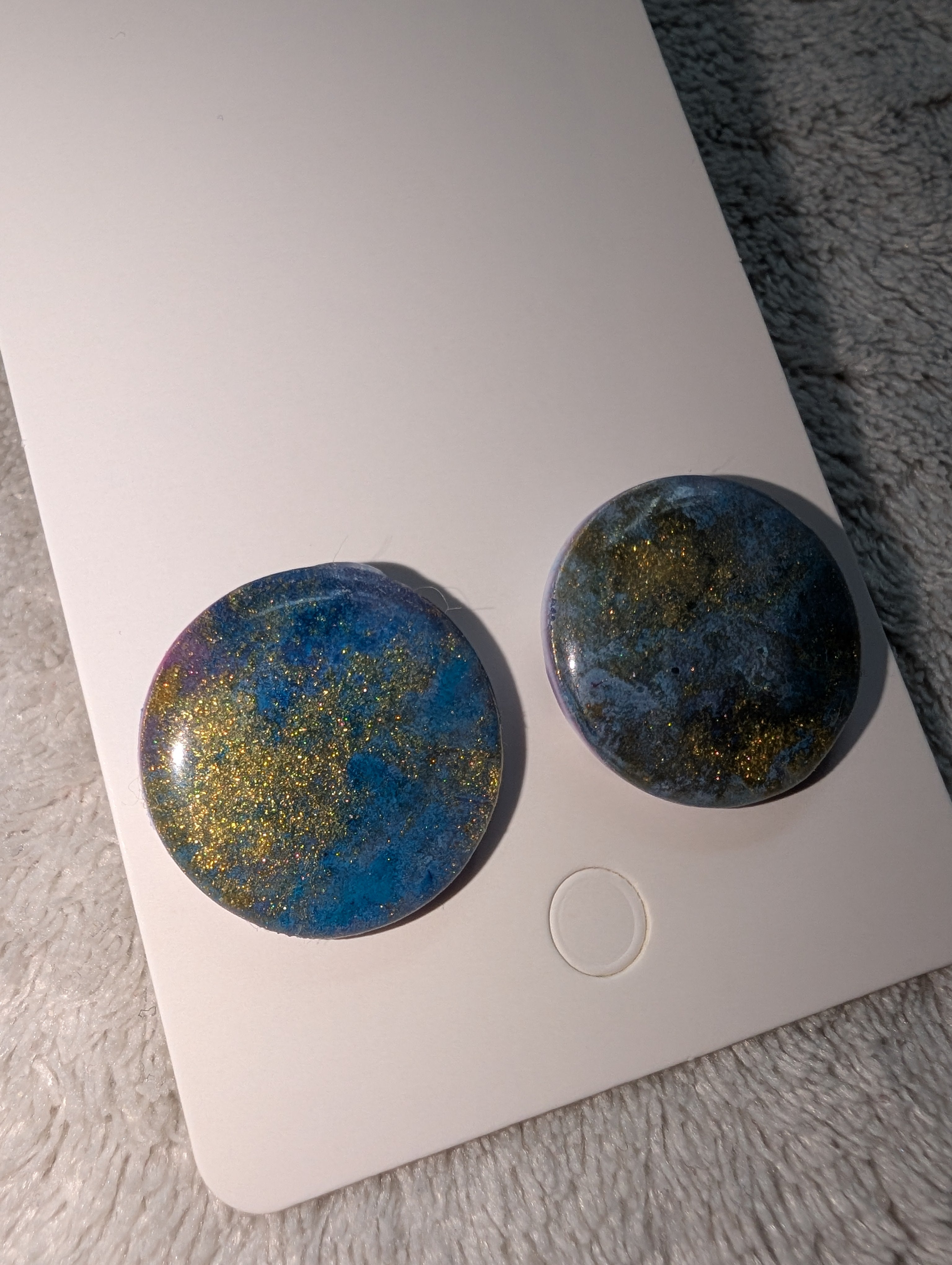 Round Cosmic Stud Earrings - Polymer Clay Galaxy