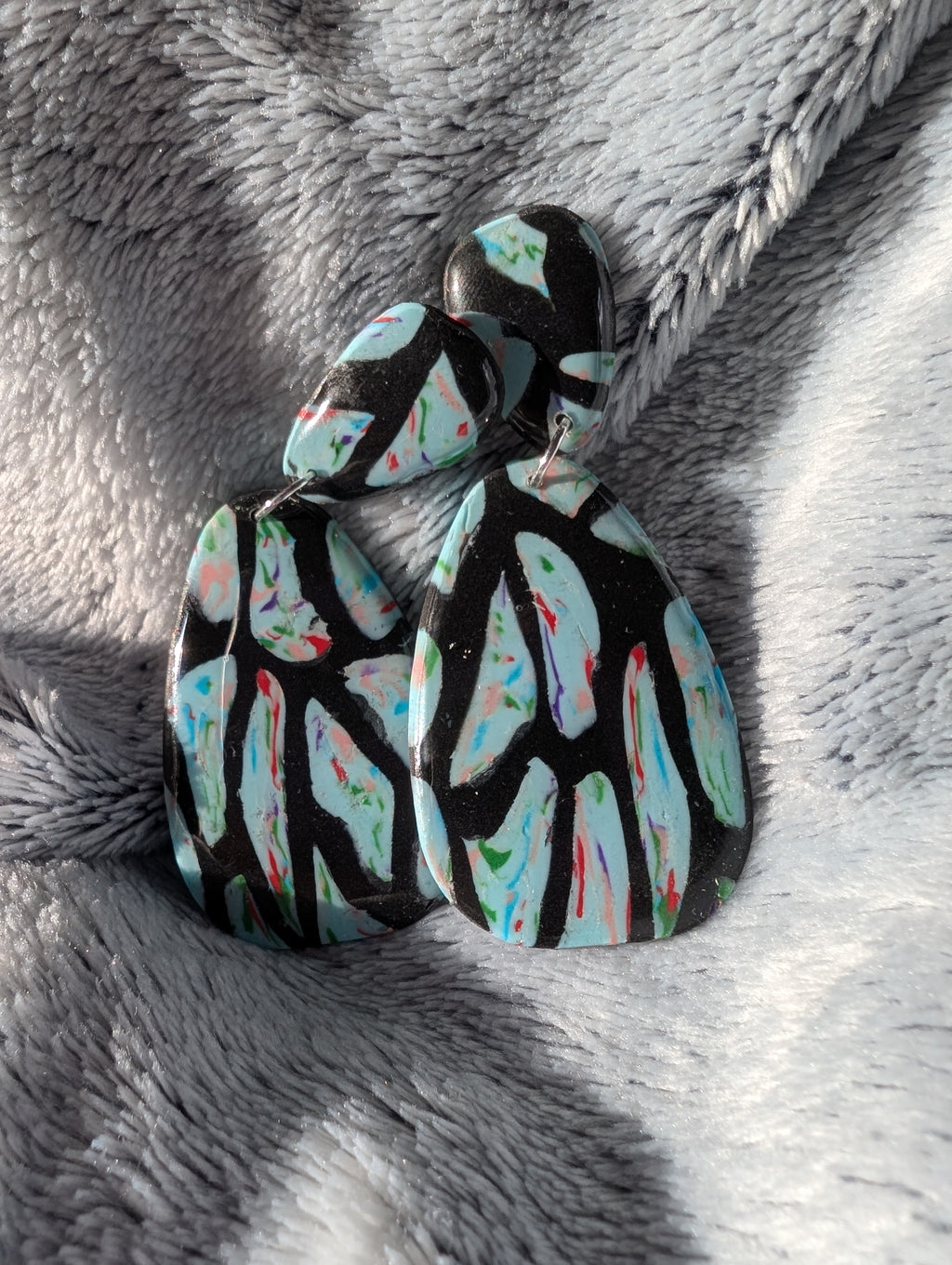 70s Style Stud Earrings - Stained Glass Pattern with Epoxy Resin