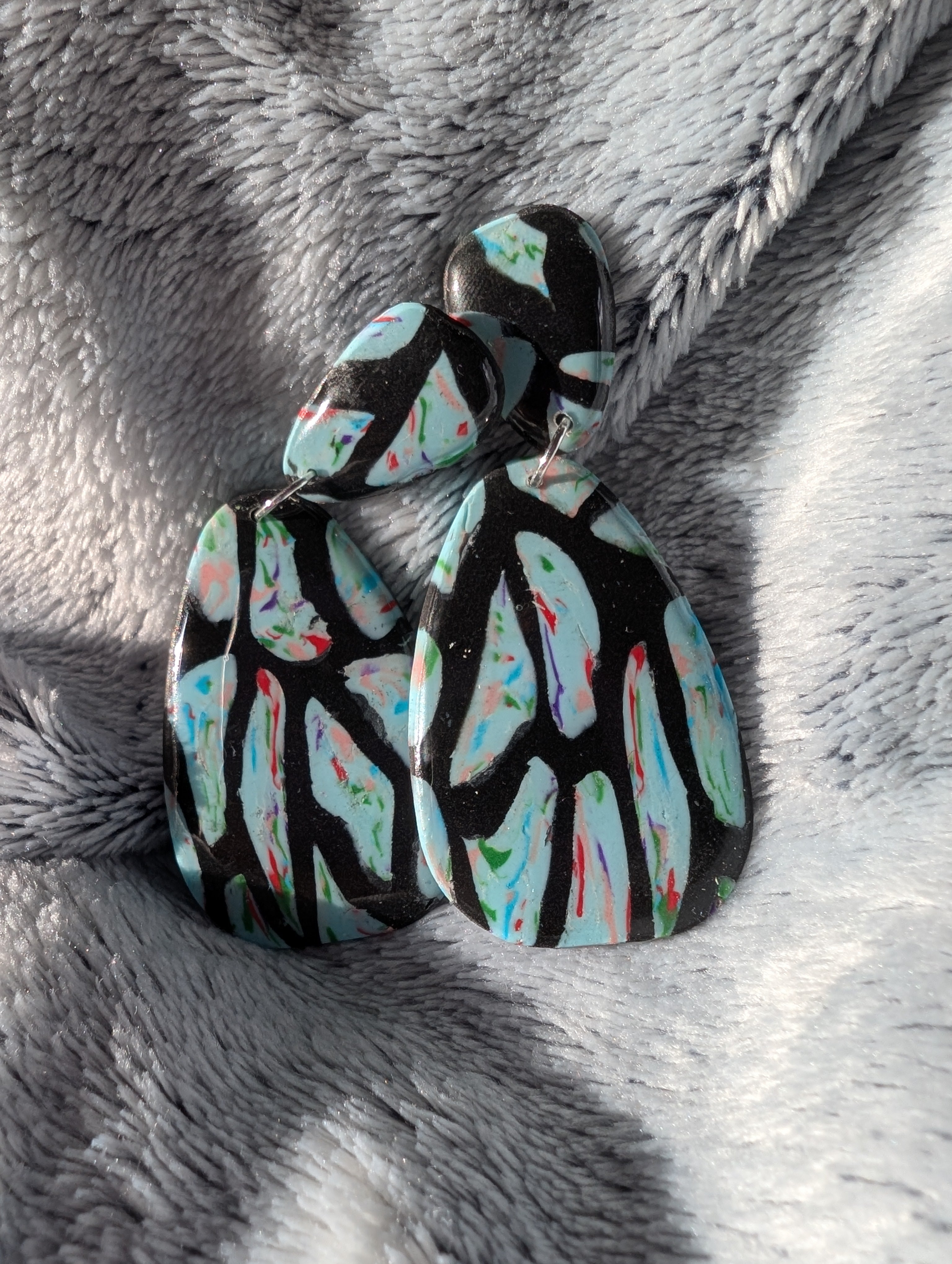 70s Style Stud Earrings - Stained Glass Pattern with Epoxy Resin