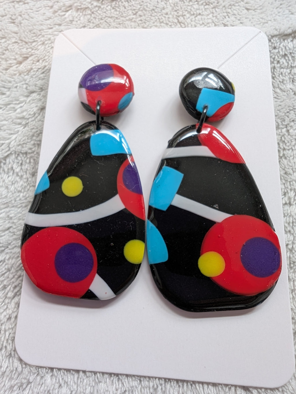 80s Music TV Inspired Stud Earrings - Bold Geometric Pattern with Epoxy Resin