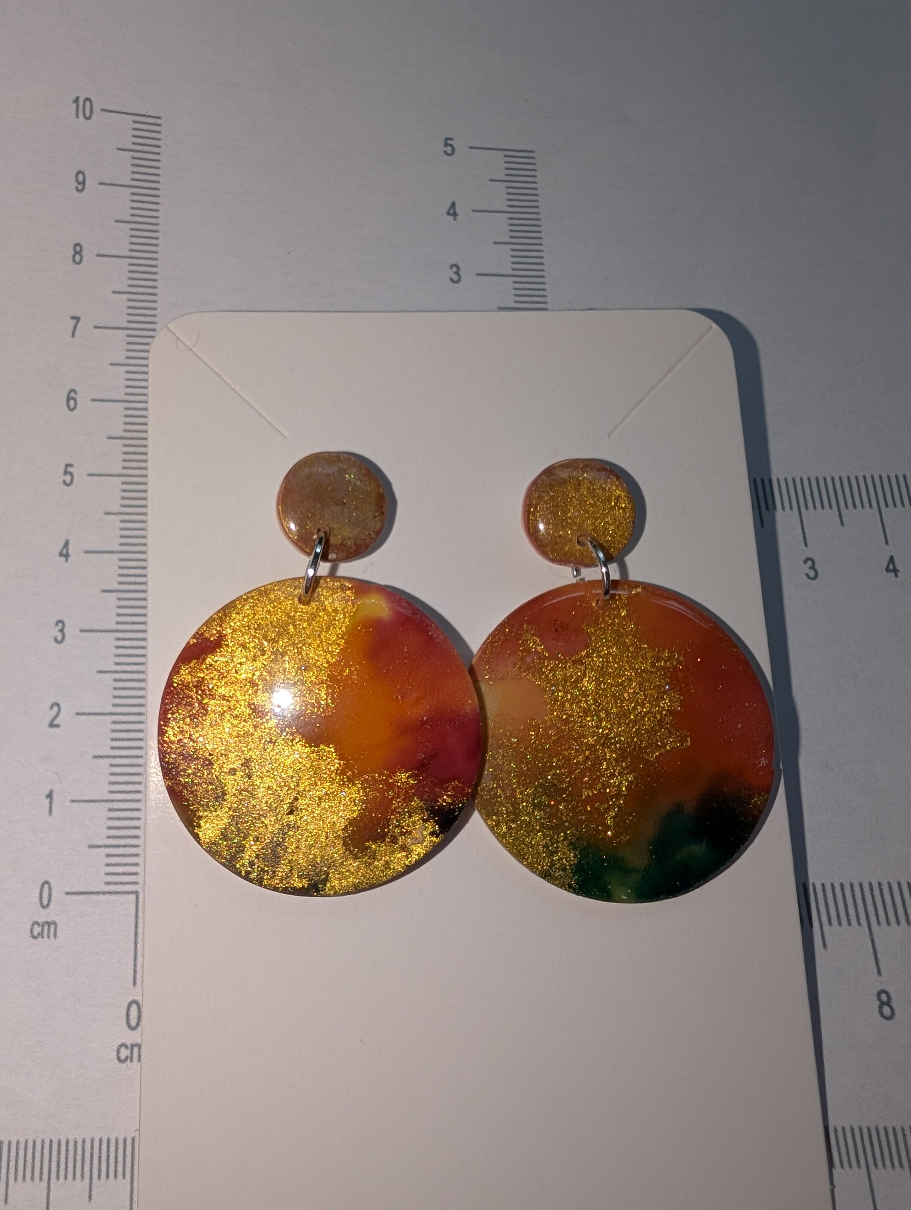 Round Autumn Galaxy Stud Earrings - Polymer Clay & Alcohol Ink