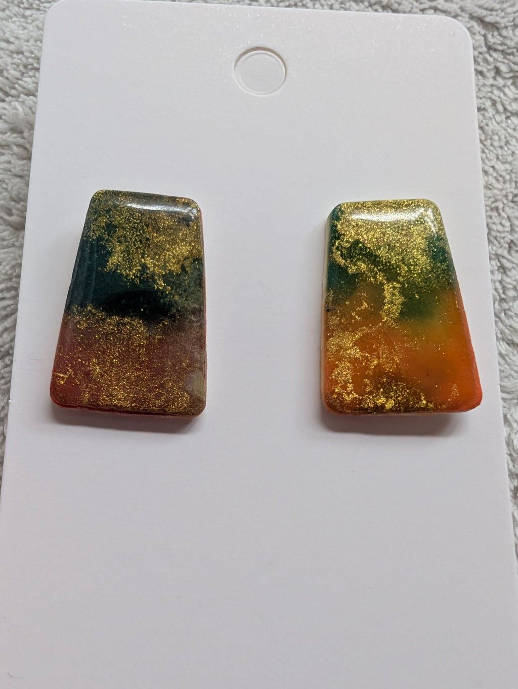 Cosmic Autumn Stud Earrings - Polymer Clay & Alcohol Ink