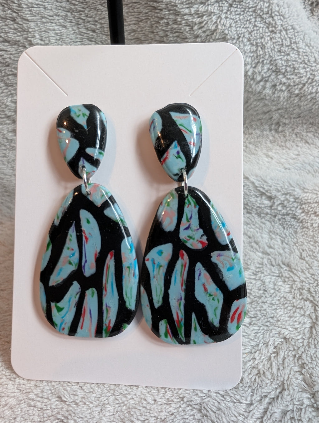 70s Style Stud Earrings - Stained Glass Pattern with Epoxy Resin