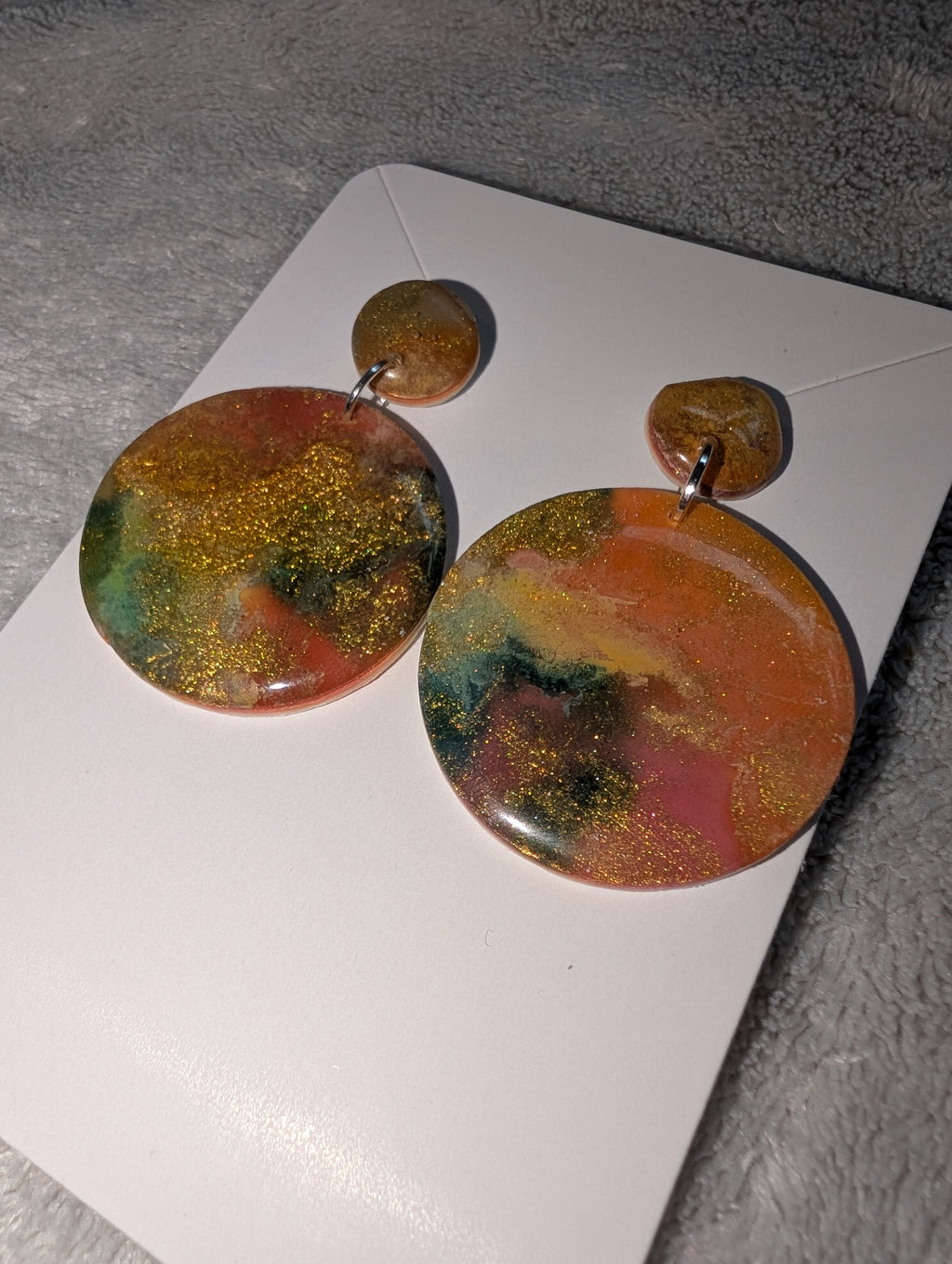 Round Autumn Galaxy Stud Earrings - Polymer Clay & Alcohol Ink