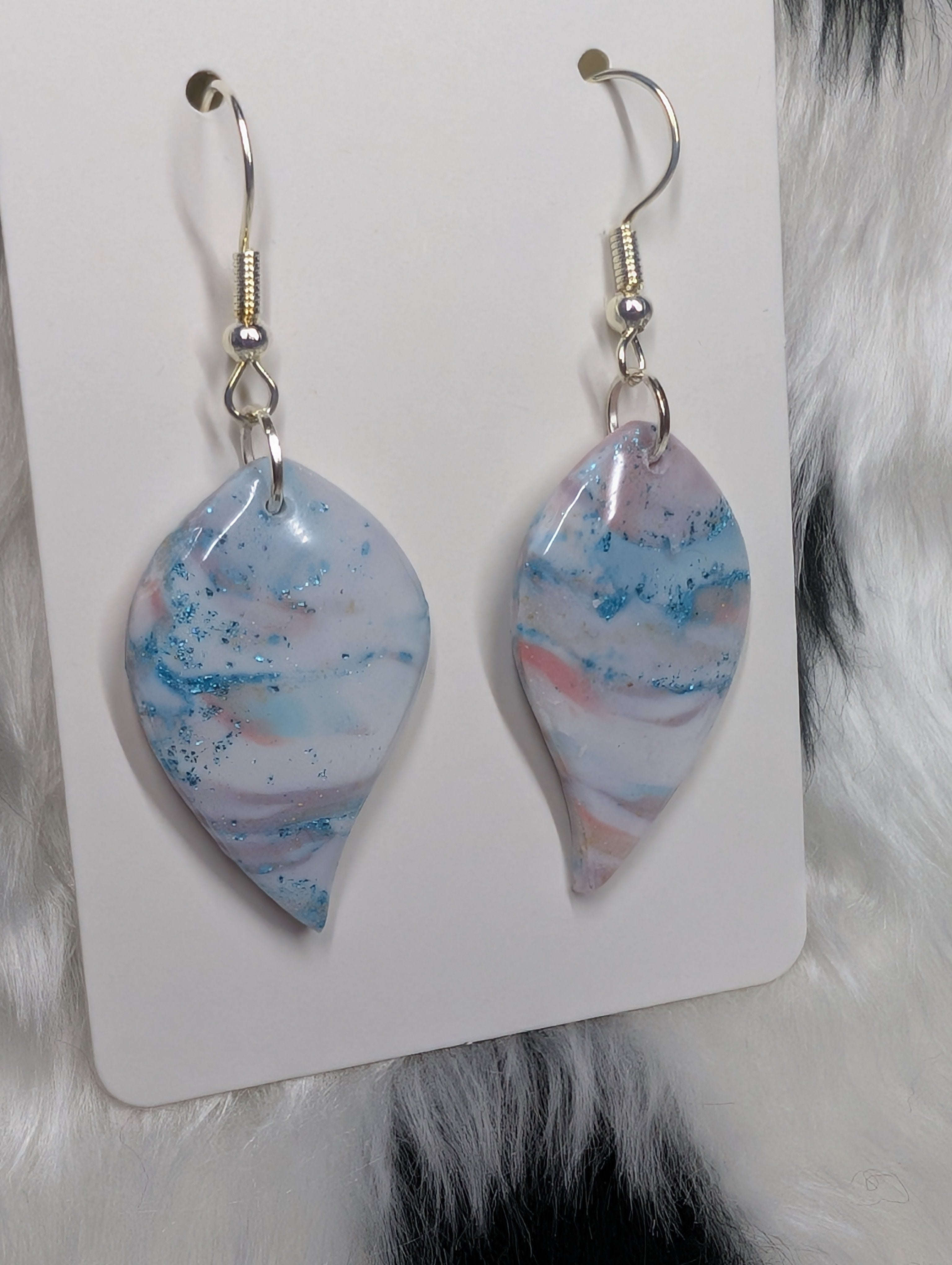 Pastel Sparkly Polymer Clay Leaf Earrings - Handmade
