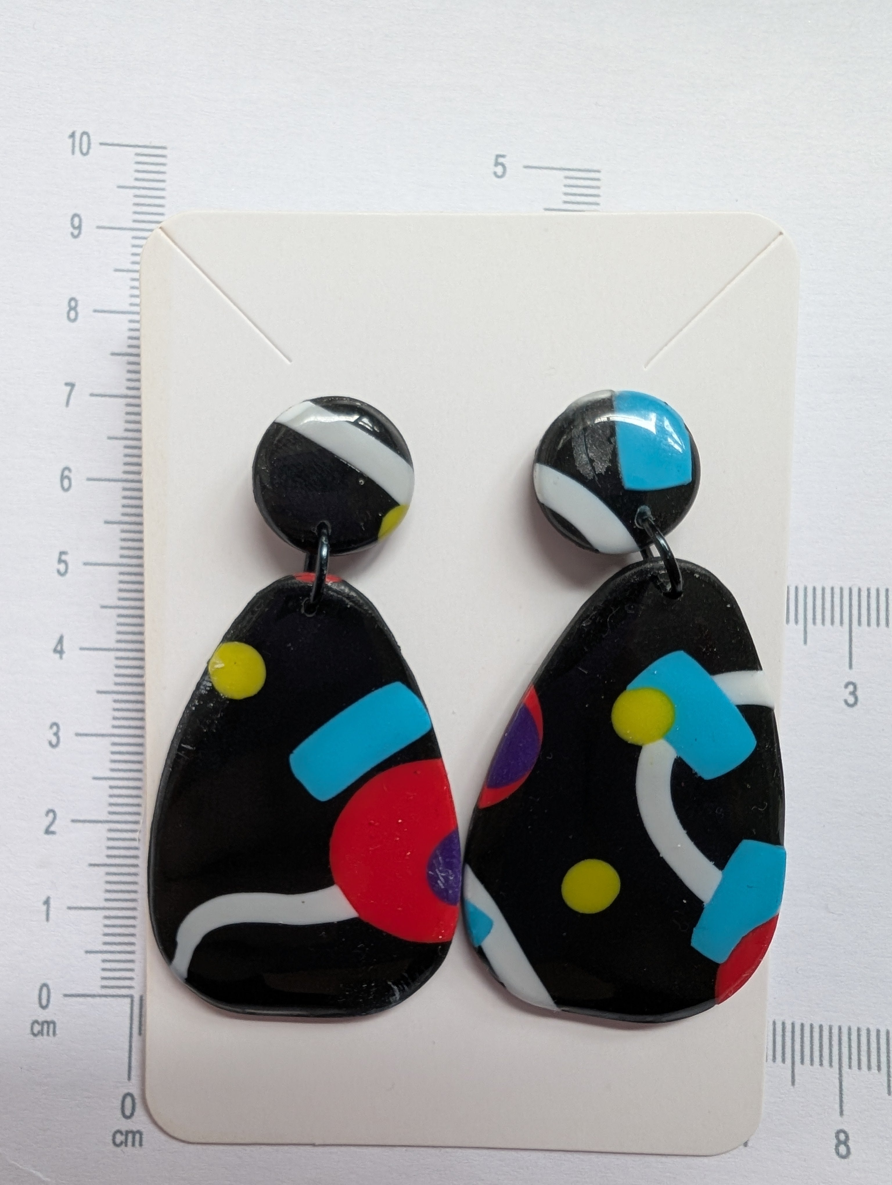 80s Music TV Inspired Stud Earrings - Bold Geometric Pattern with Epoxy Resin