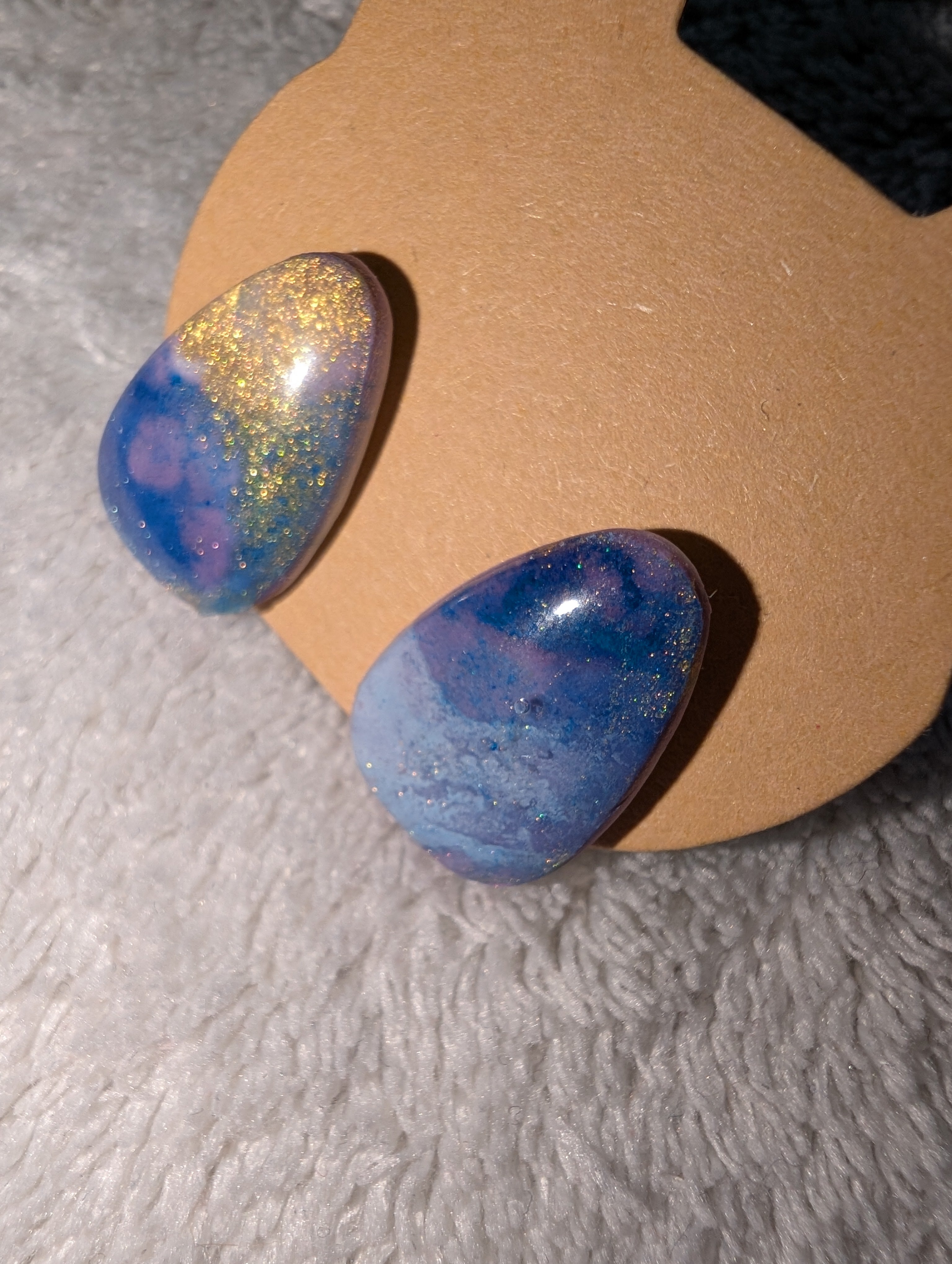 Small Space Stud Earrings - Teardrop Polymer Clay