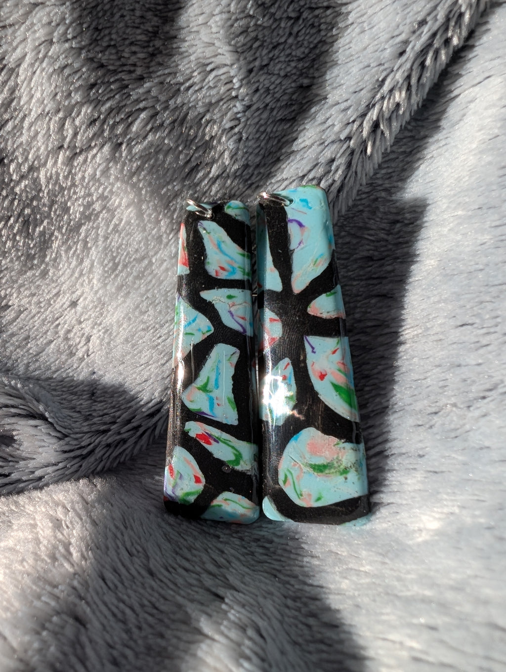 Handcrafted 70s Style Stained Glass Effect Earrings - Polymer Clay with Epoxy Resin