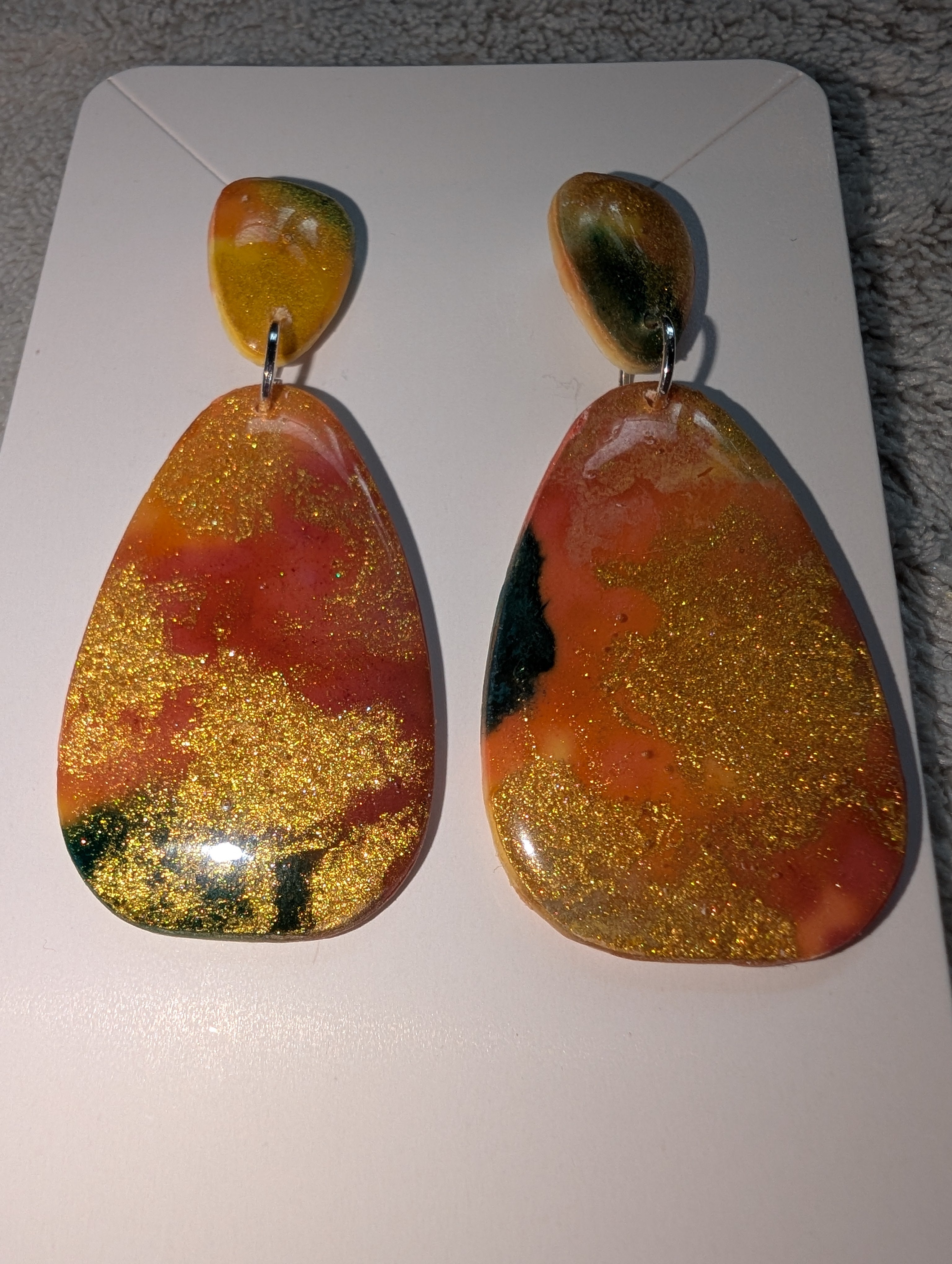 Autumn Galaxy Stud Earrings - Polymer Clay & Alcohol Ink