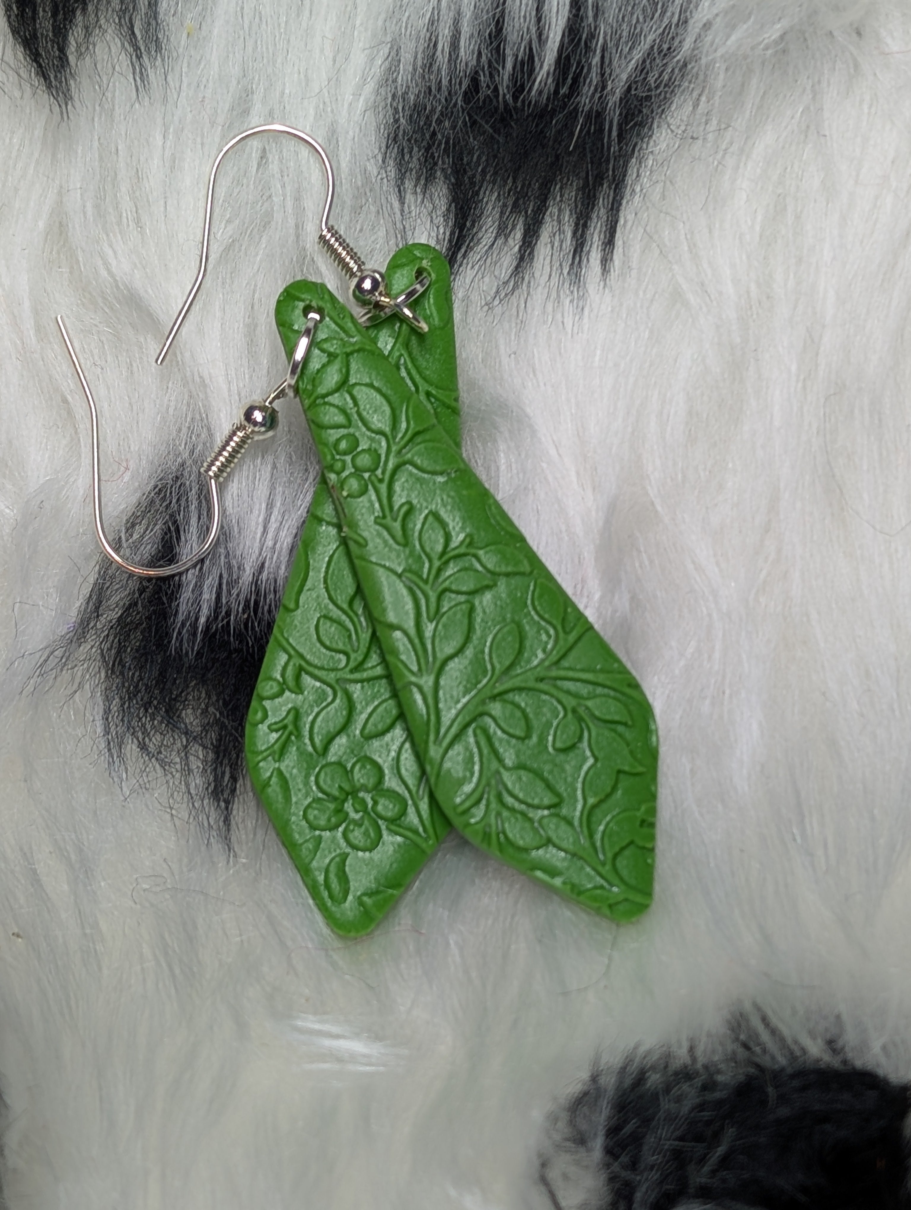 Forest green embossed earrings