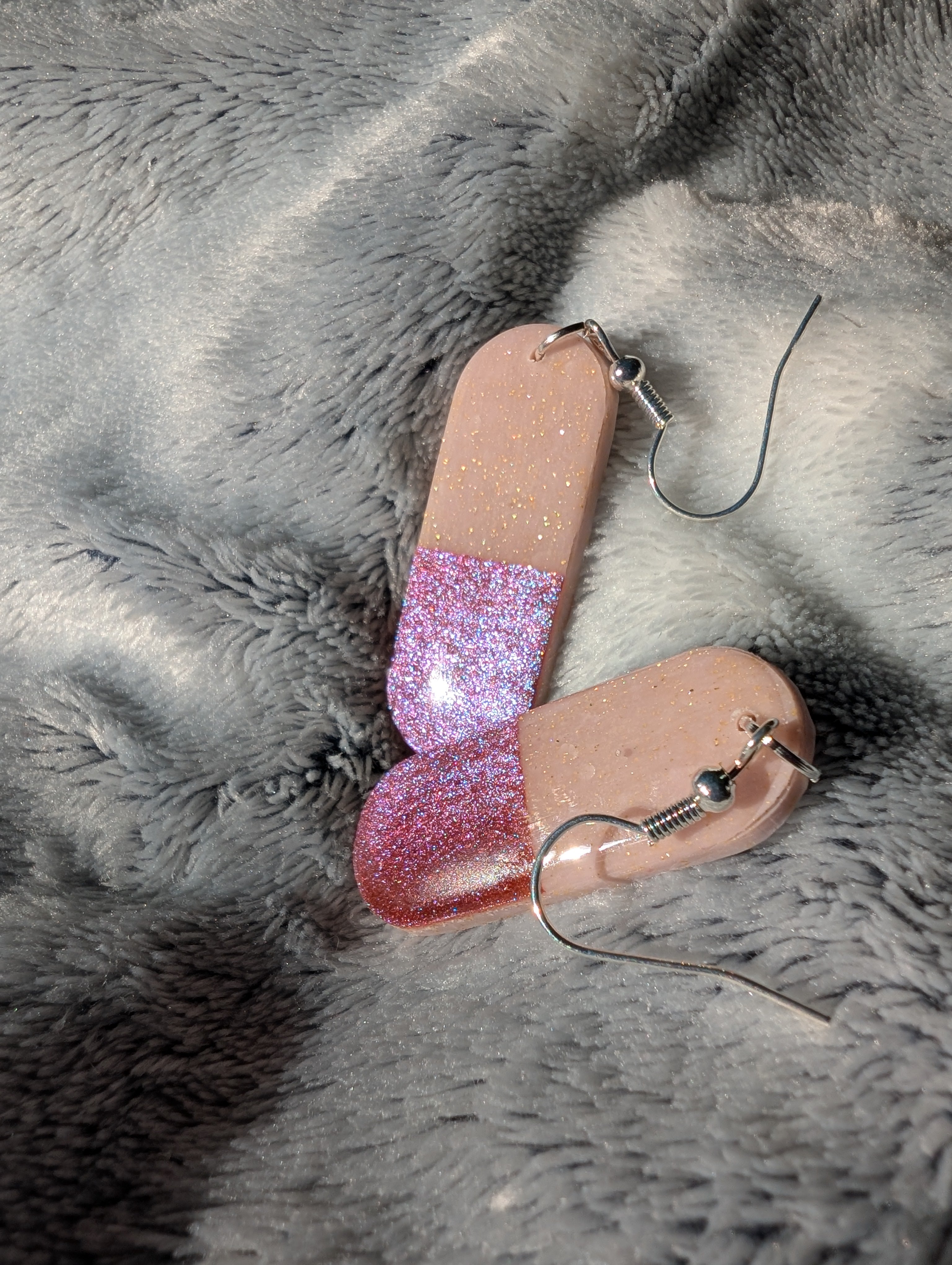 Handmade Polymer Clay Earrings - Powder Pink & Chameleon Mica