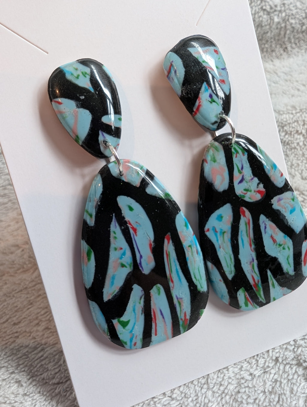 70s Style Stud Earrings - Stained Glass Pattern with Epoxy Resin