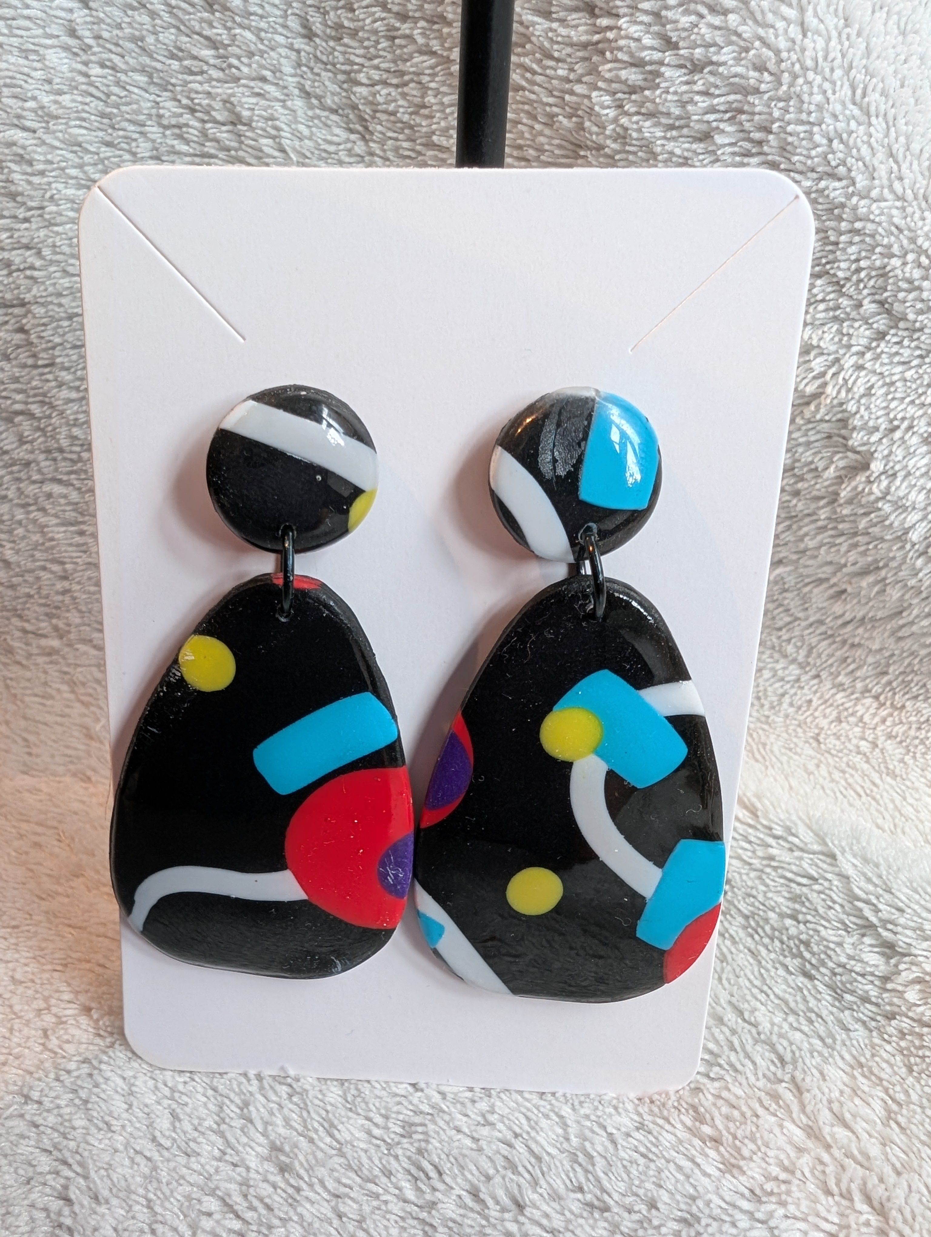 80s Music TV Inspired Stud Earrings - Bold Geometric Pattern with Epoxy Resin