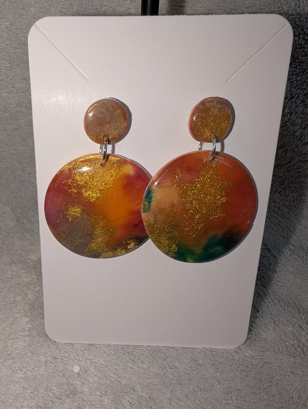 Round Autumn Galaxy Stud Earrings - Polymer Clay & Alcohol Ink