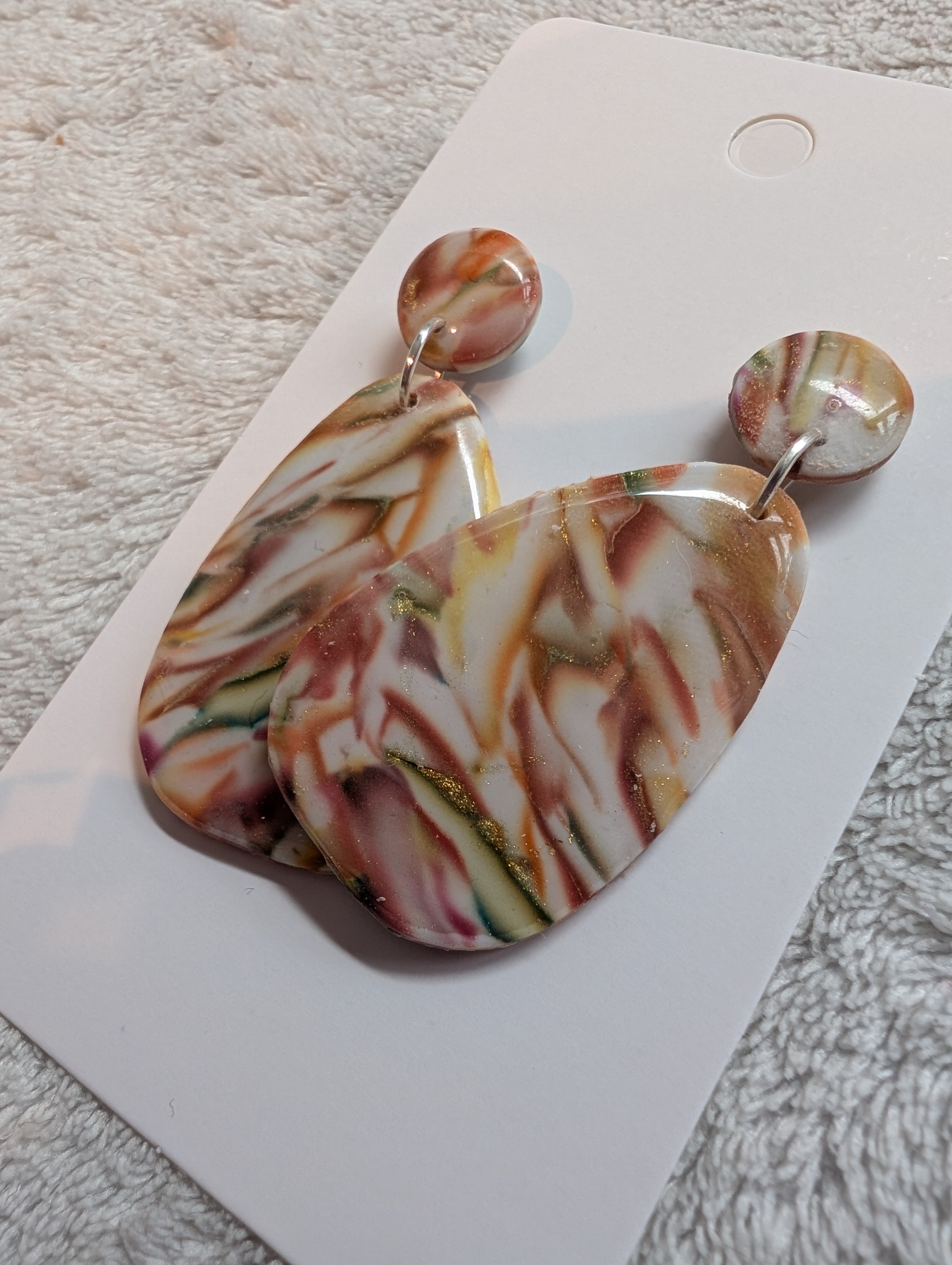 Autumn Swirls Polymer Clay Stud Earrings - Two-Tier Design