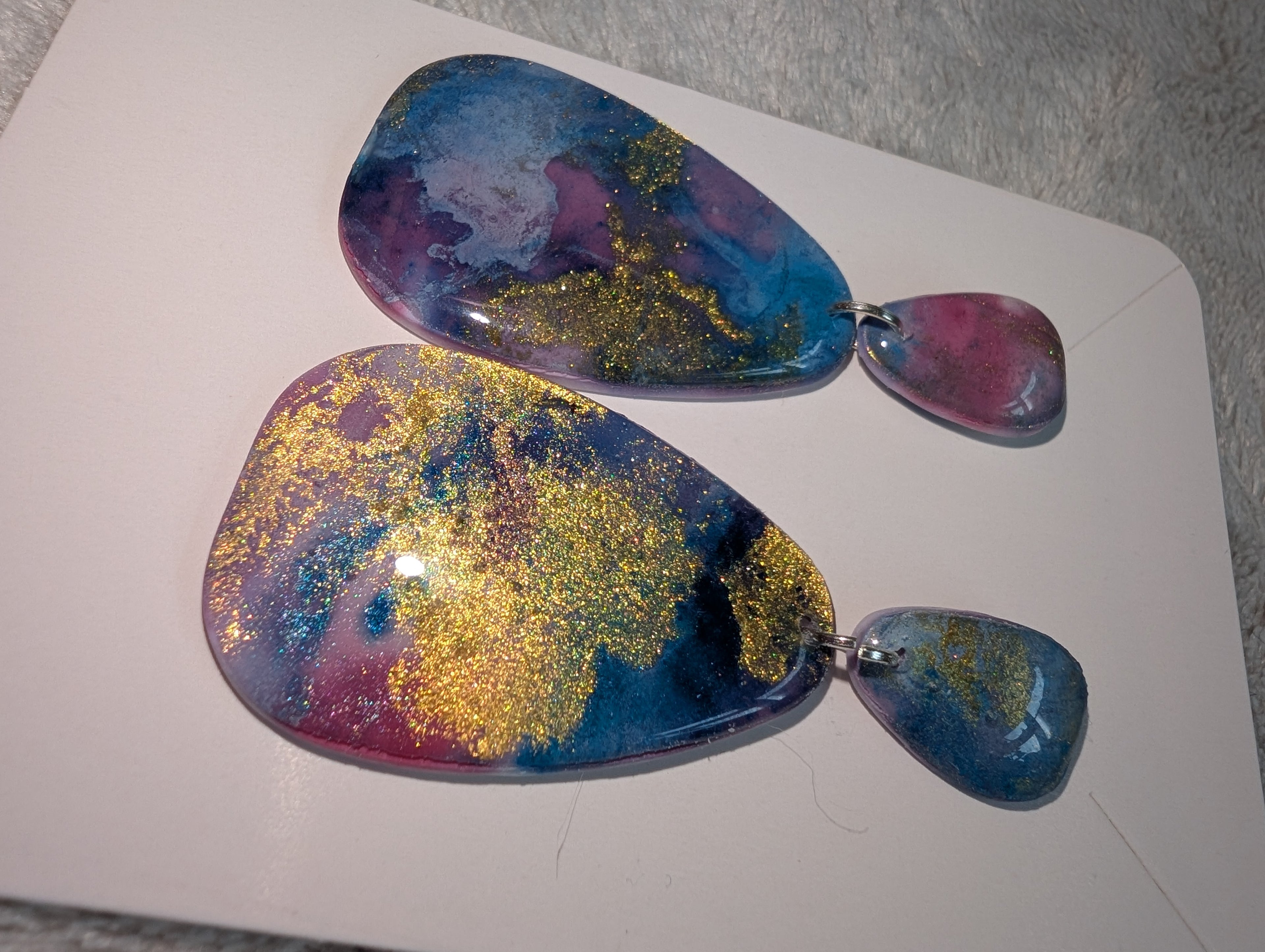 Space and Time Galaxy Stud Earrings - Two-Tier Polymer Clay Design