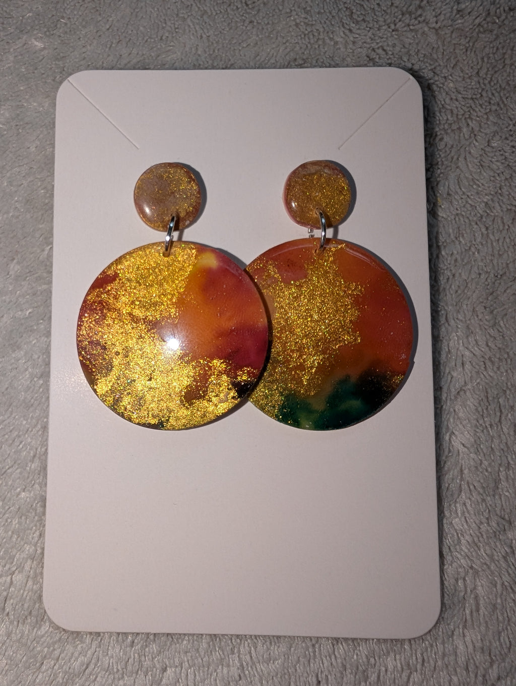 Round Autumn Galaxy Stud Earrings - Polymer Clay & Alcohol Ink