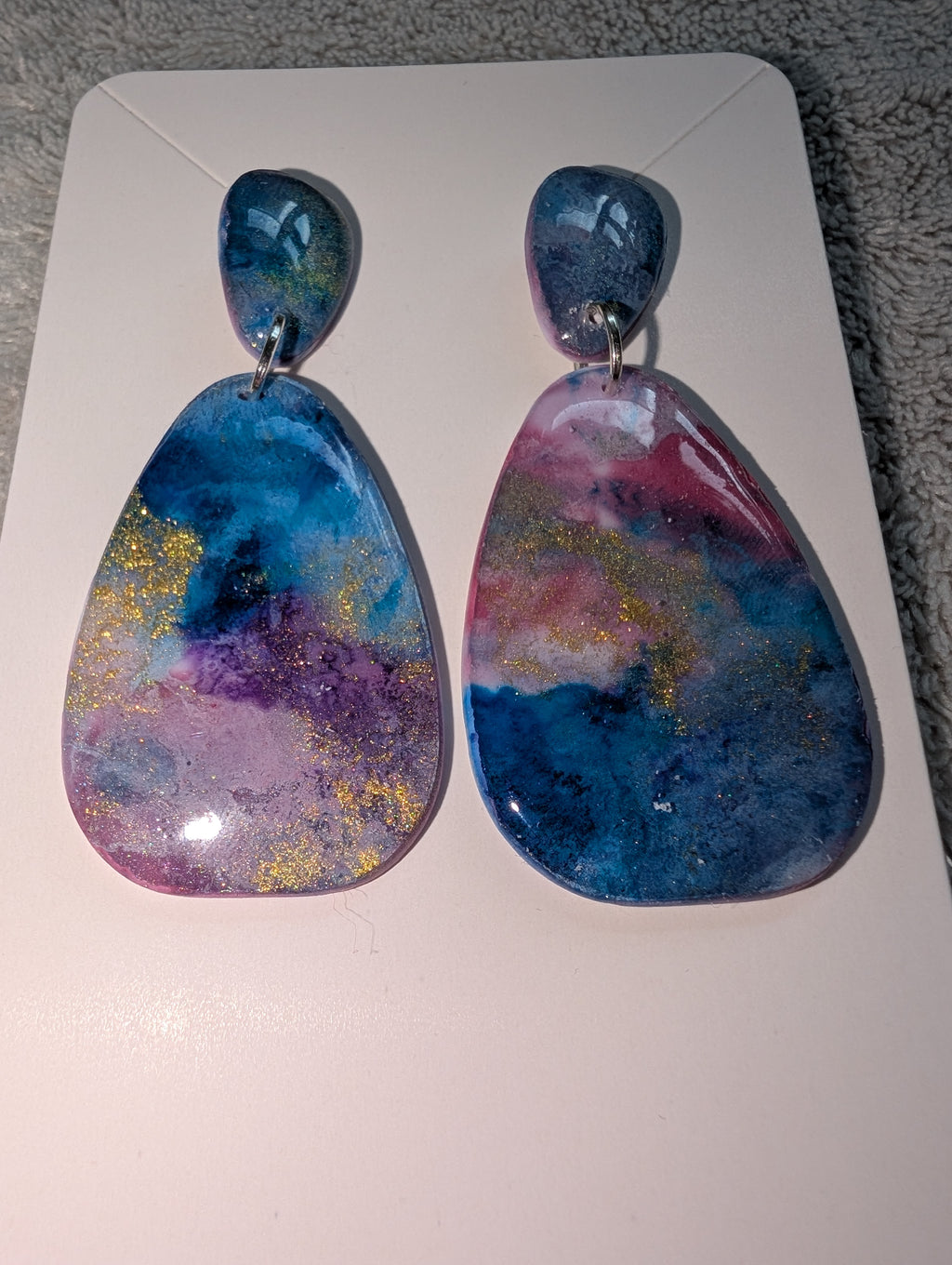 Space and Time Galaxy Stud Earrings - Two-Tier Polymer Clay Design