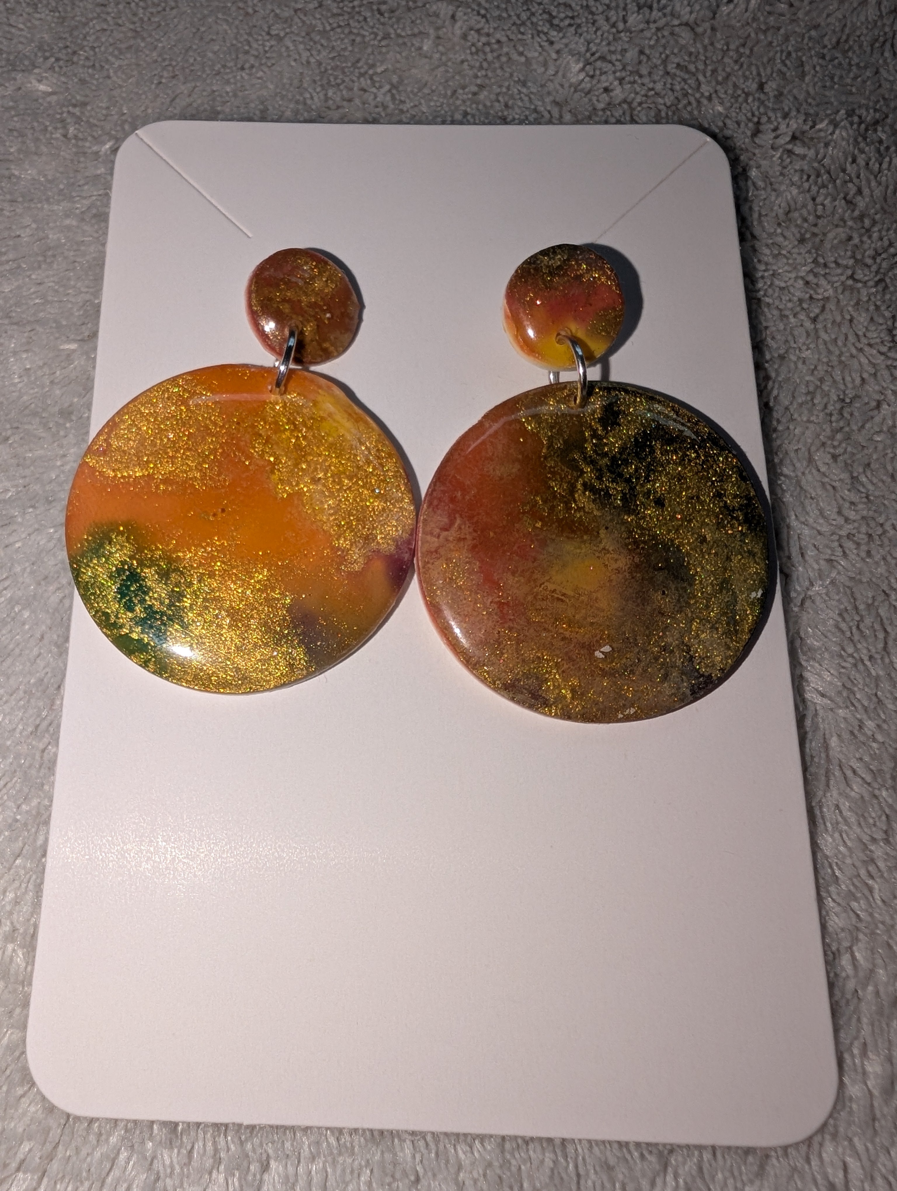 Round Autumn Galaxy Stud Earrings - Polymer Clay & Alcohol Ink