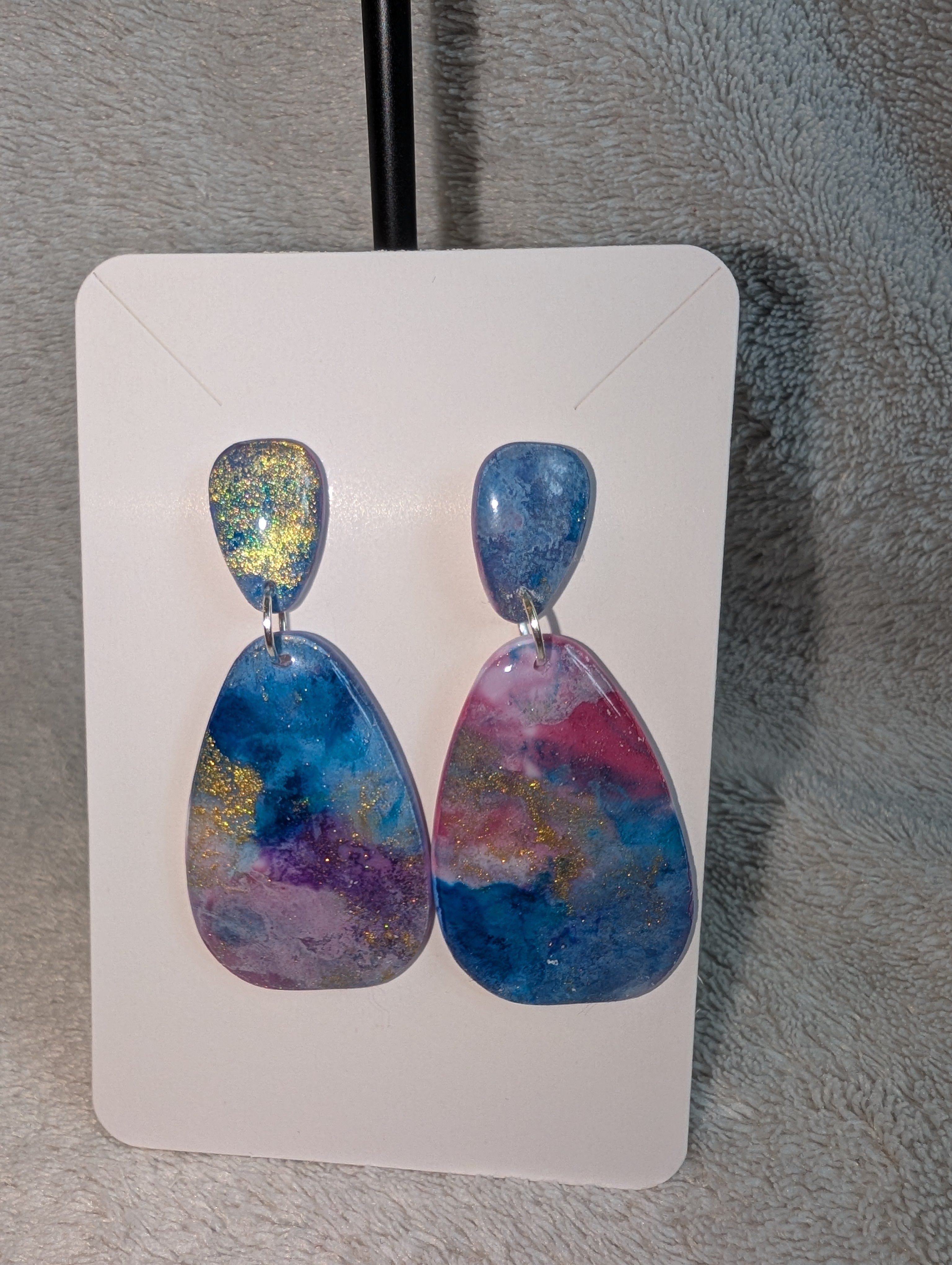 Space and Time Galaxy Stud Earrings - Two-Tier Polymer Clay Design