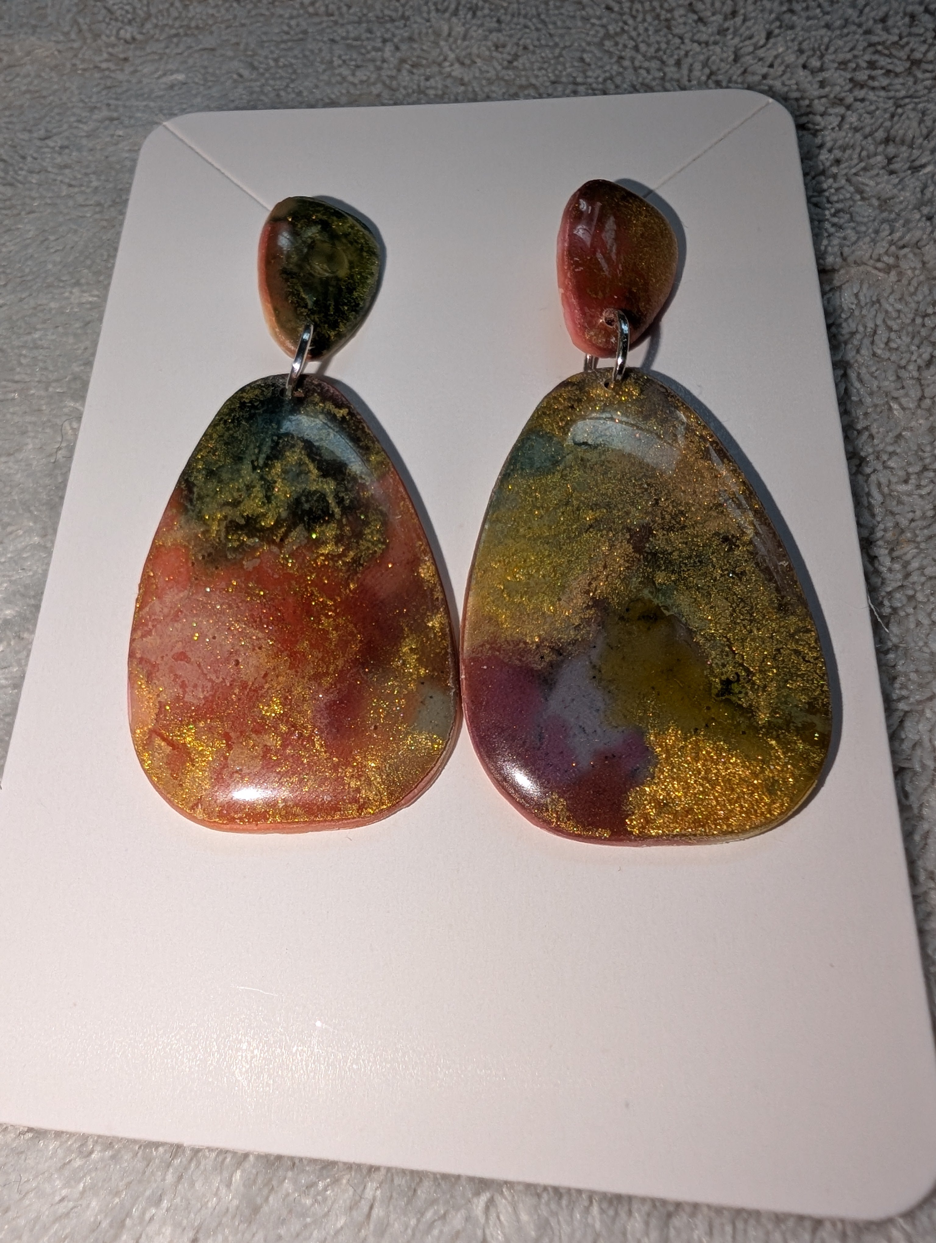 Autumn Galaxy Stud Earrings - Polymer Clay & Alcohol Ink