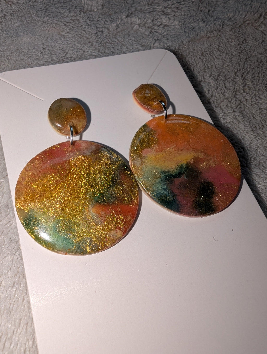 Round Autumn Galaxy Stud Earrings - Polymer Clay & Alcohol Ink
