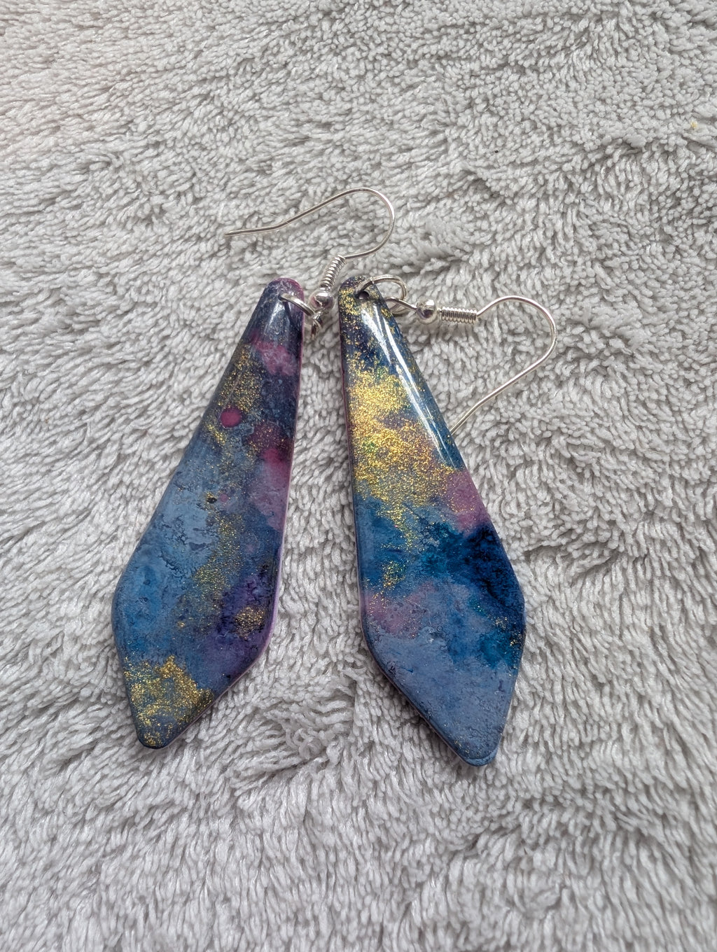 Space and Time Galaxy Earrings - Polymer Clay & Alcohol Ink