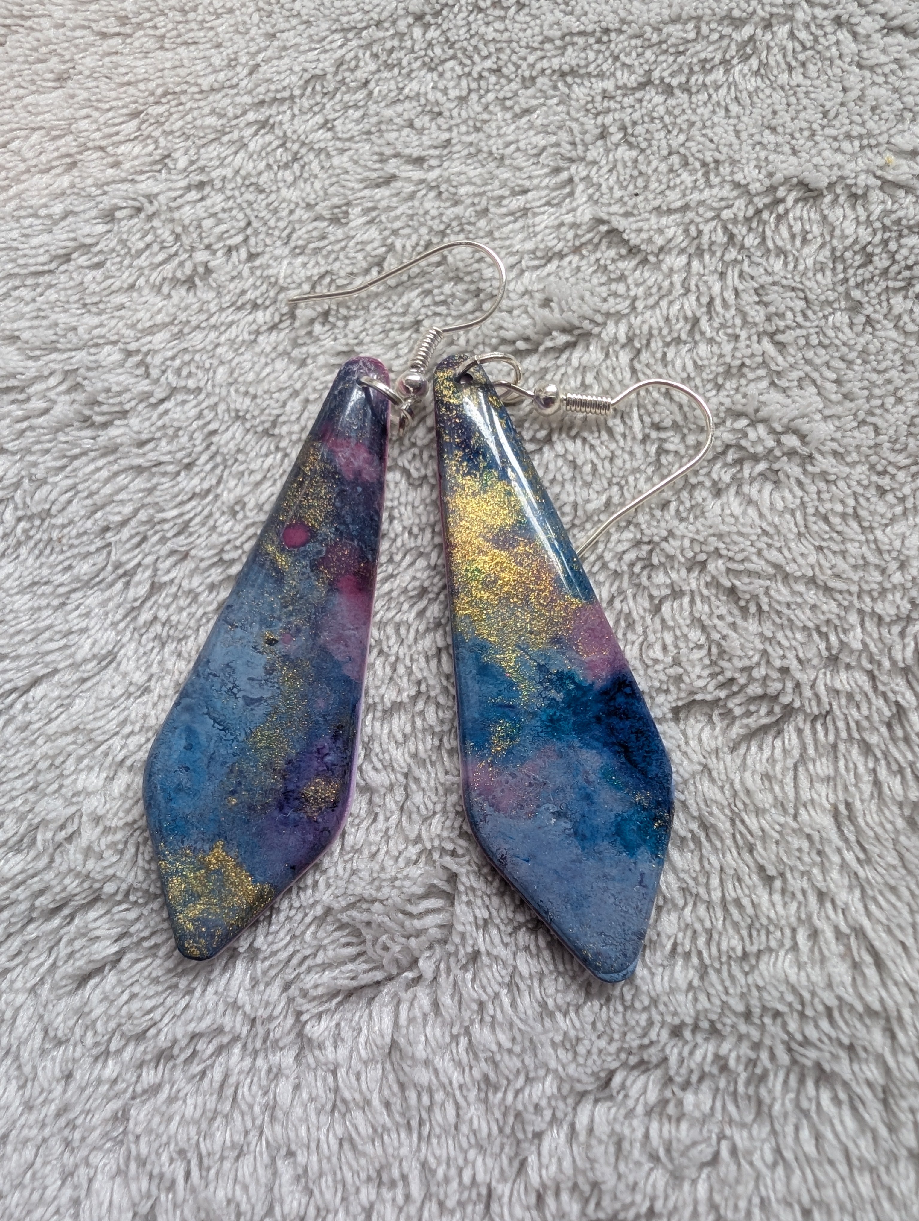 Space and Time Galaxy Earrings - Polymer Clay & Alcohol Ink