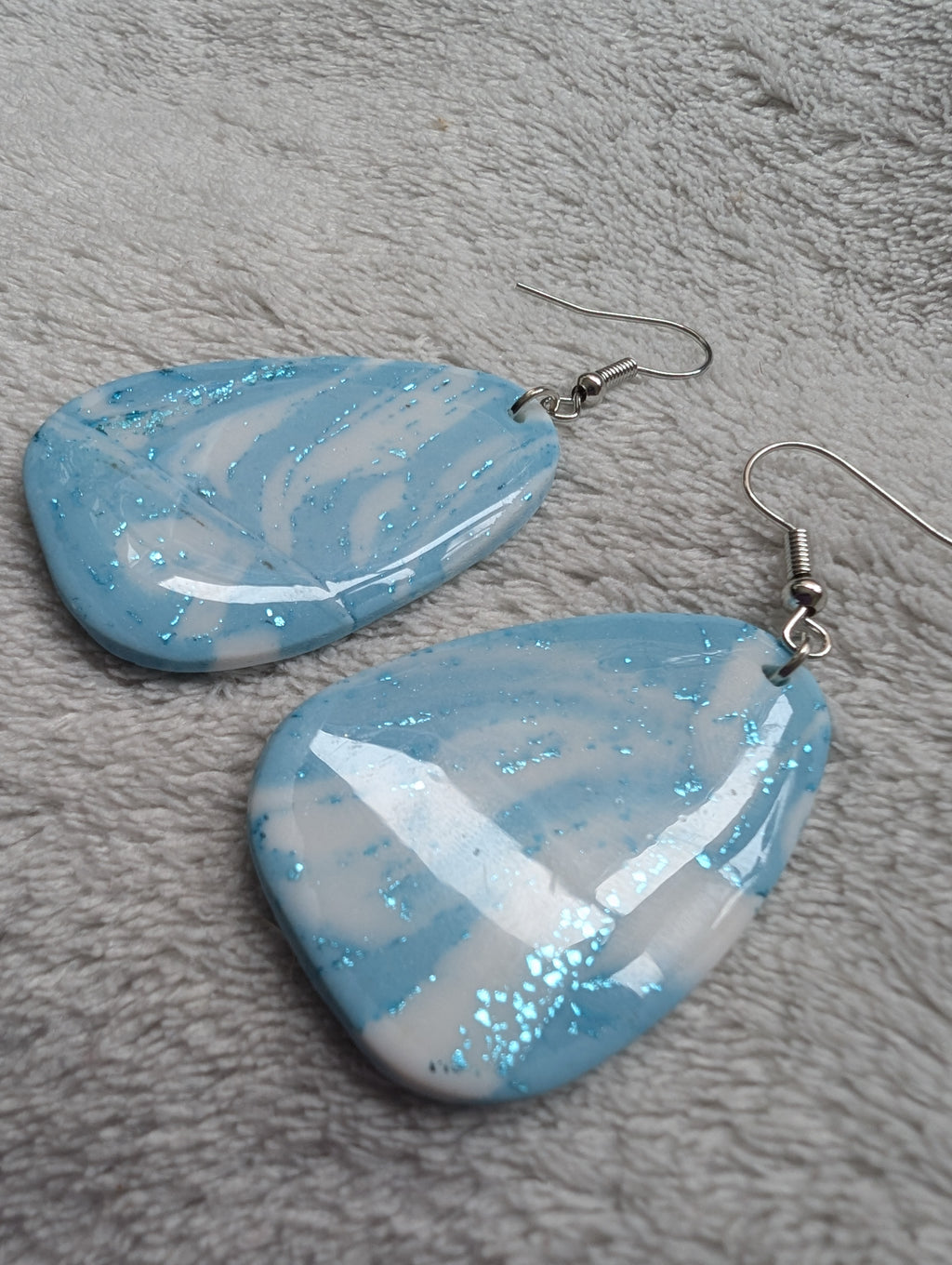 Ocean Swirl Sparkly Earrings - Polymer Clay with Epoxy Resin Glaze